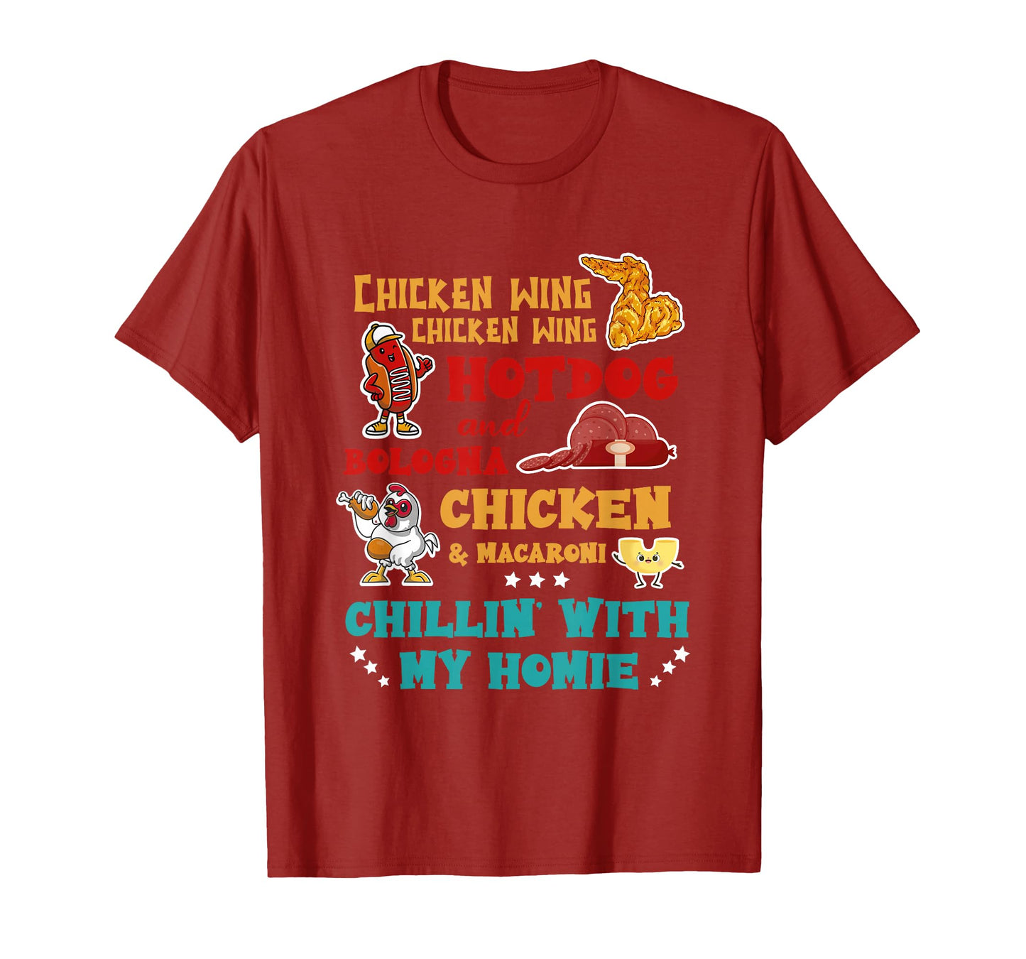 Chillin' With My Homie Thanksgiving Day Turkey Chicken Wing Hot Dog And Bologna Chicken & Macaroni T-Shirt - Unisex-Adults - Black - Small - Short Sleeve - Thanksgiving-Themed Dog Design
