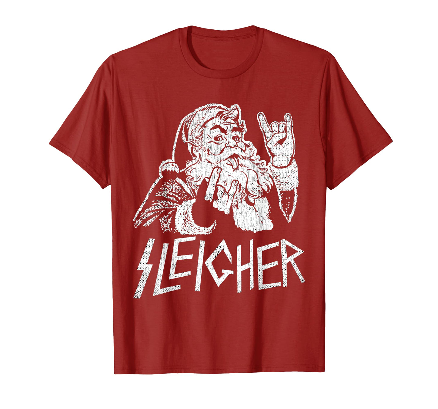Sleigher Santa Claus Rock On Goth Heavy Metal Christmas T-Shirt