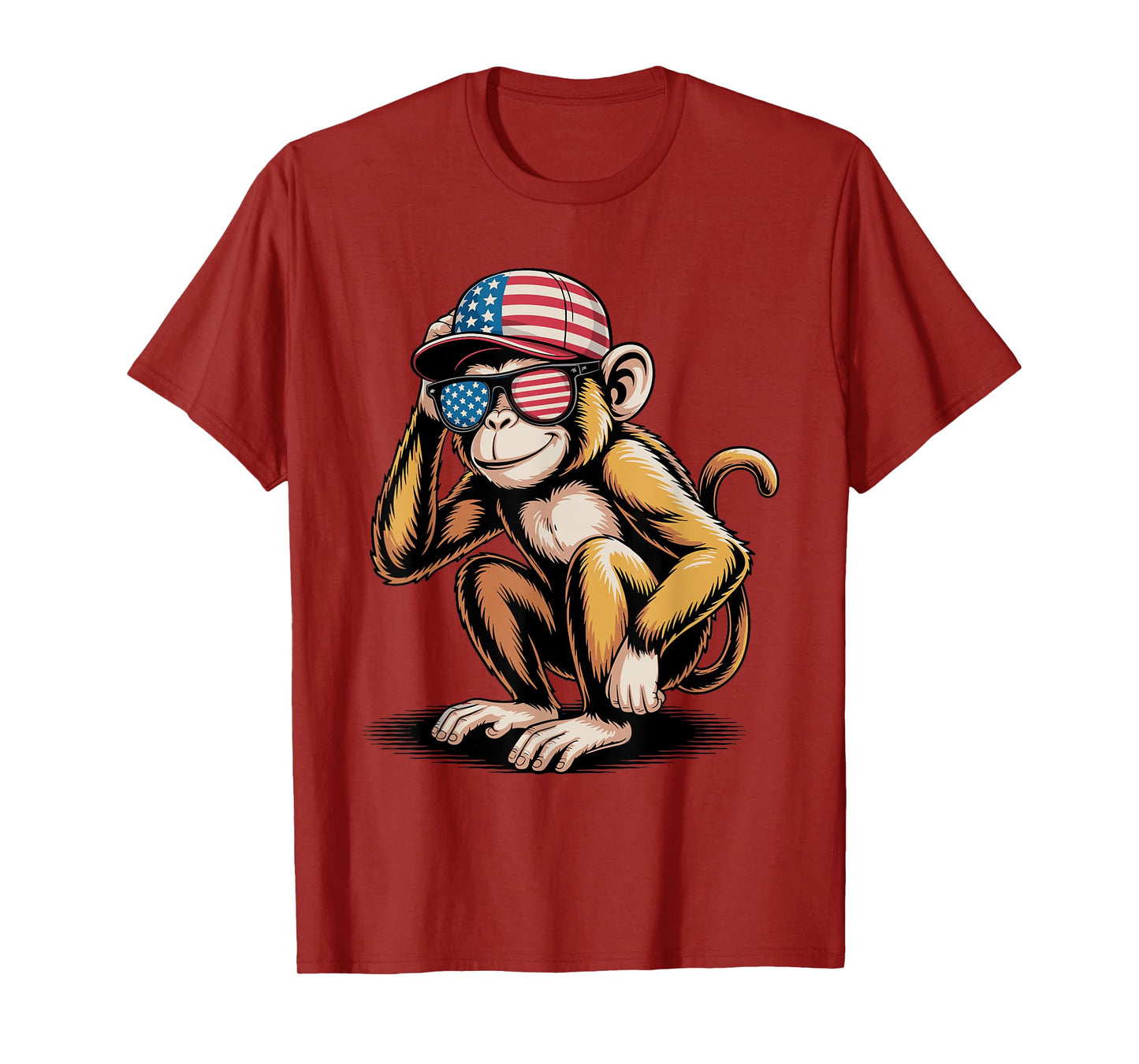 Funny Monkey USA Flag Sunglasses Independence 4th of July T-Shirt