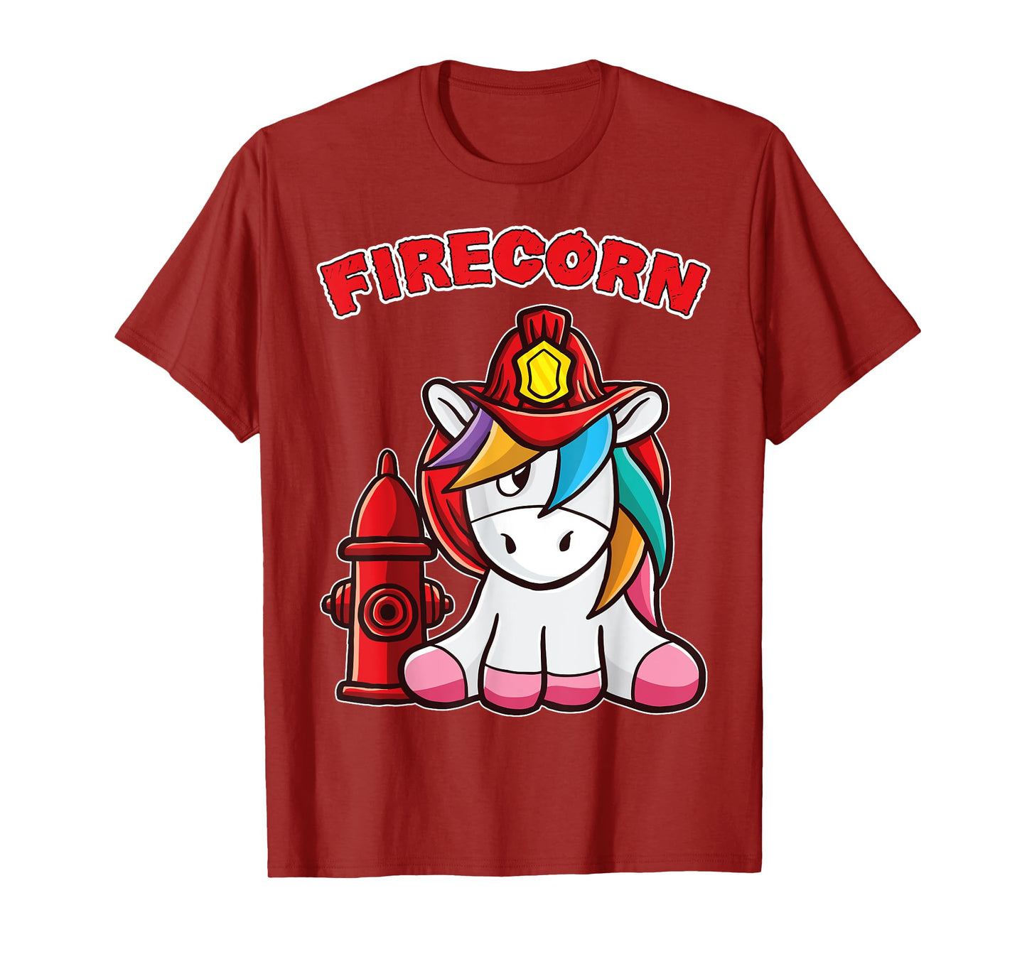 Firecorn Firefighter Unicorn with red Fireman Helmet Fire T-Shirt