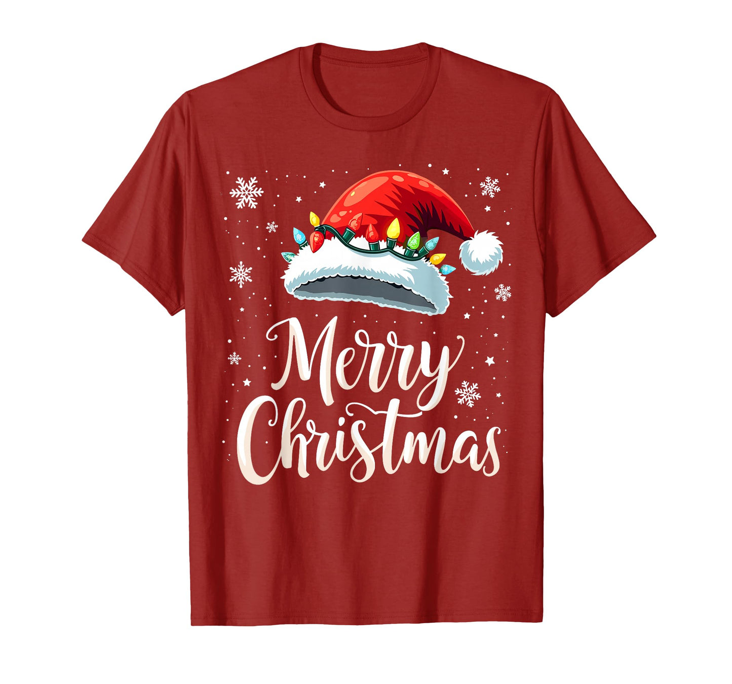 Merry Christmas Lights Red Santa Hat Xmas Family T-Shirt