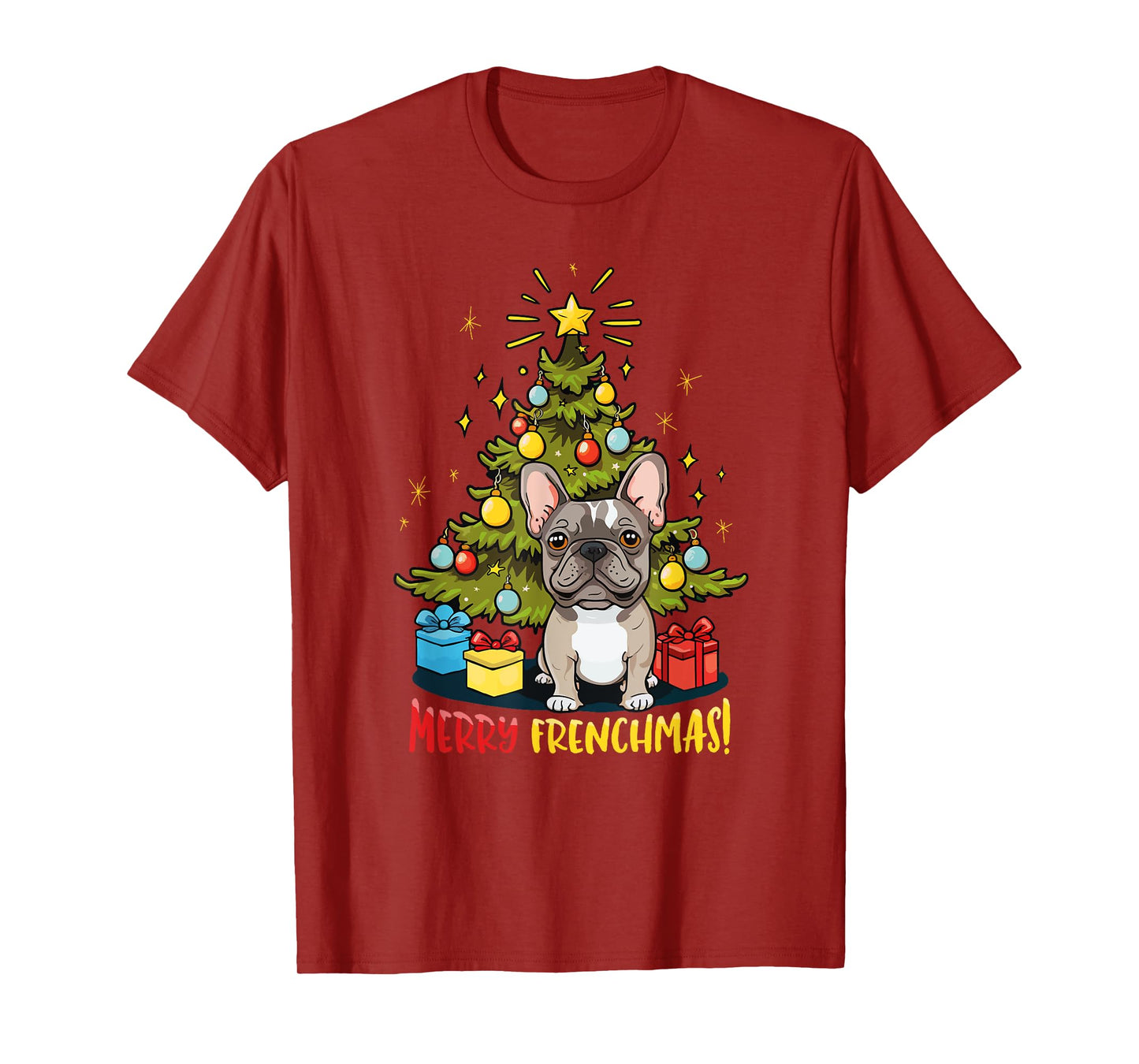 Funny French Bulldog With Christmas Tree T-Shirt for Men Women Kids