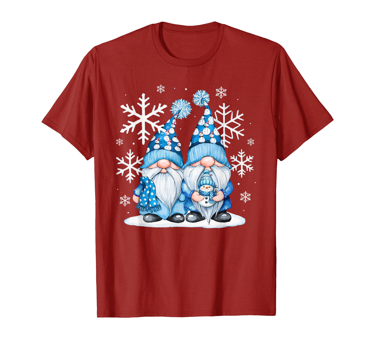 Funny Snowman Gnomies With Snowflakes Cute Gnome Christmas T-Shirt