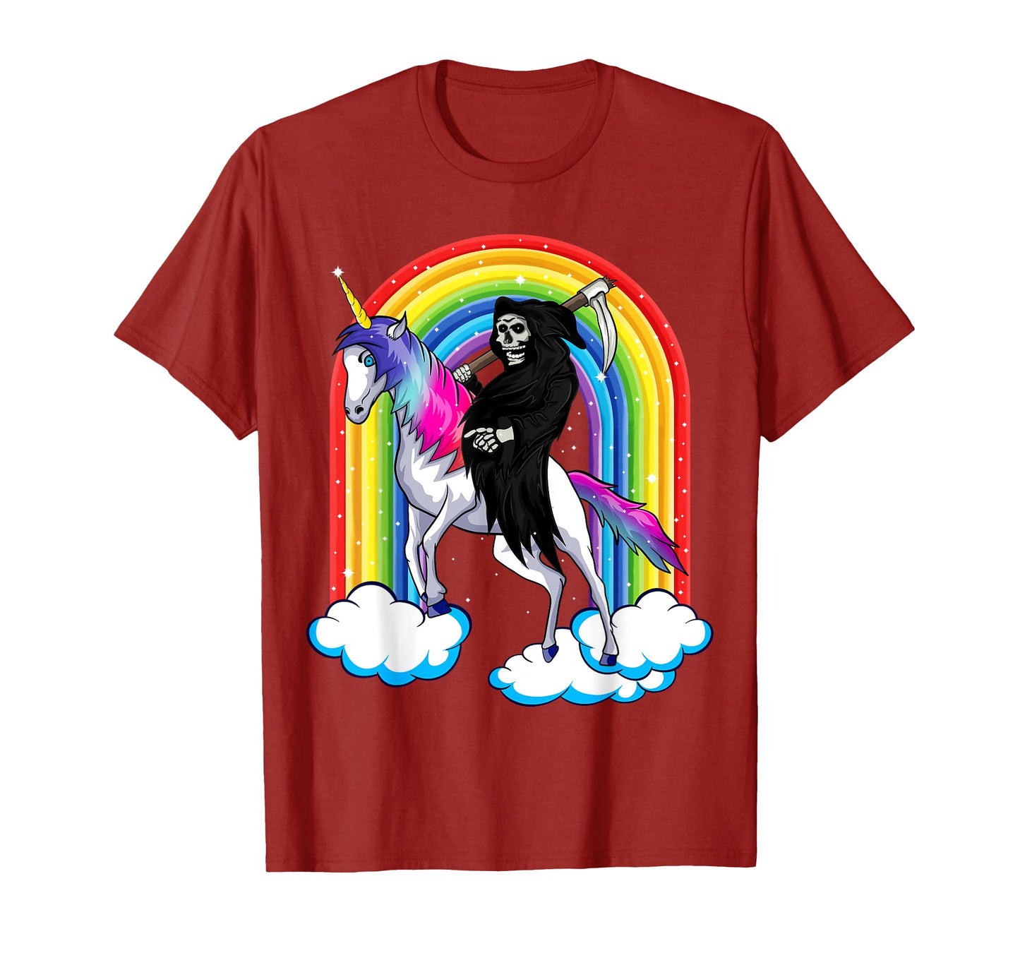 Grim Reaper Skull Riding An Unicorn, Death Unicorn Halloween T-Shirt