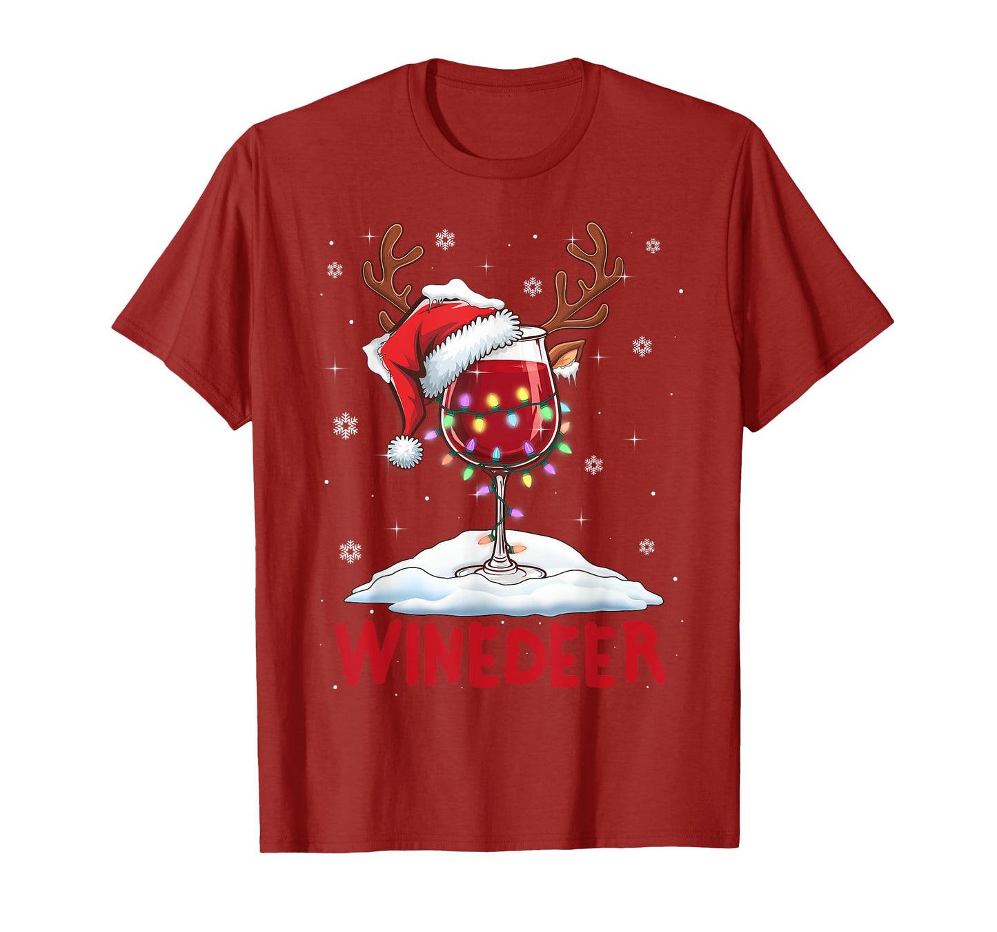 Winedeer Reinbeer Santa Hat Reindeer Couple Xmas Matching T-Shirt