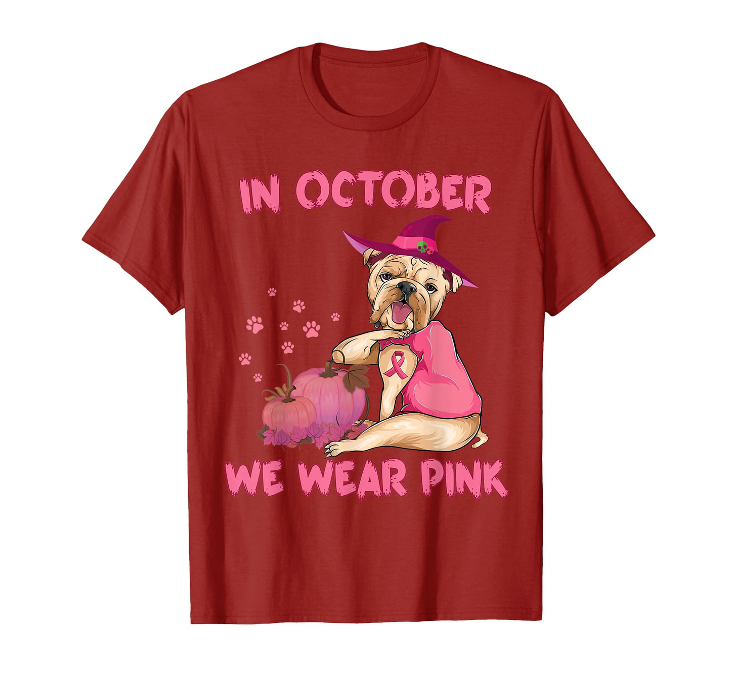 In October We Wear Pink Bulldog Dog Breast Cancer Halloween T-Shirt