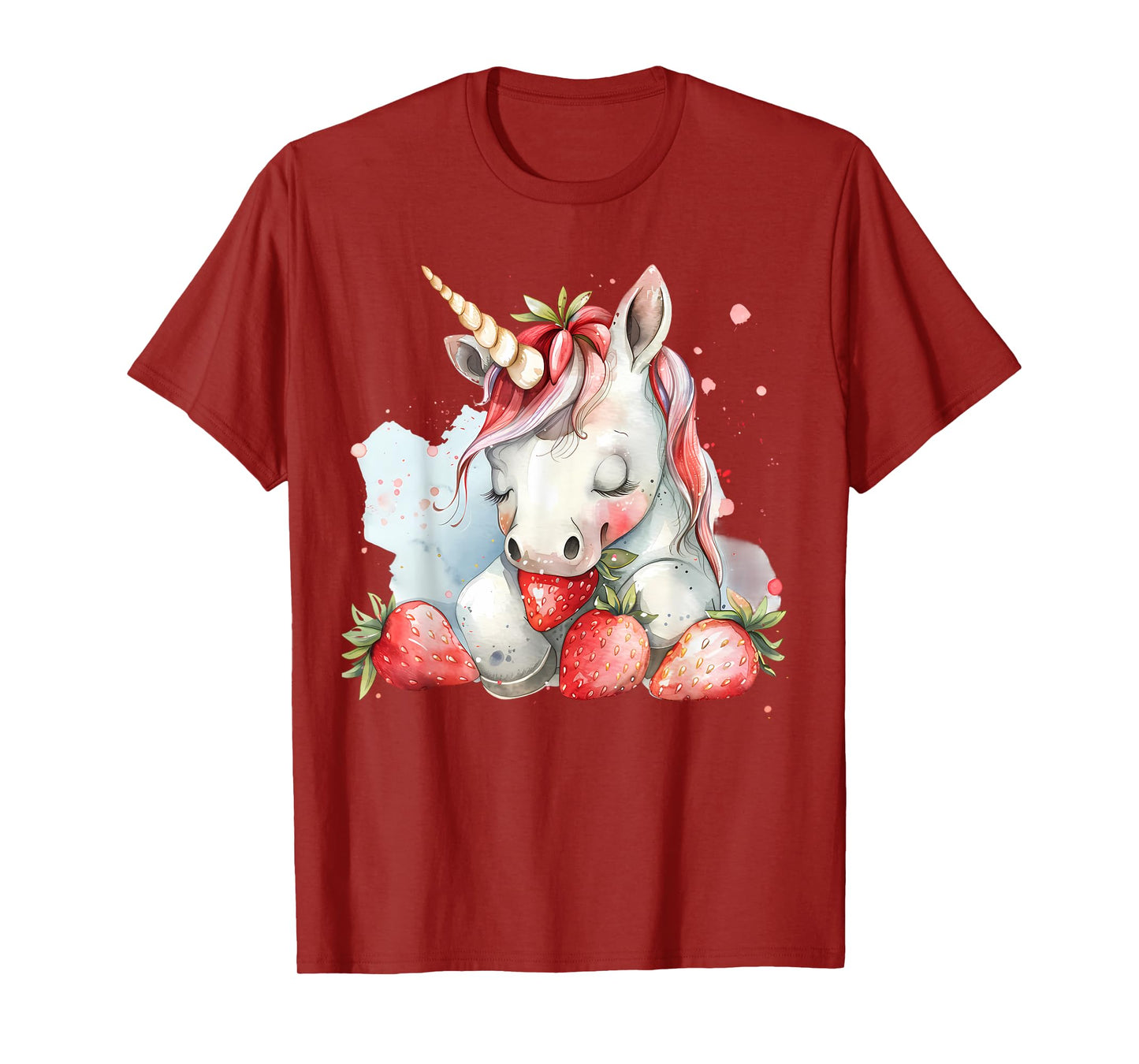 Strawberry Unicorn Cute Strawberries Drawing Watercolor T-Shirt