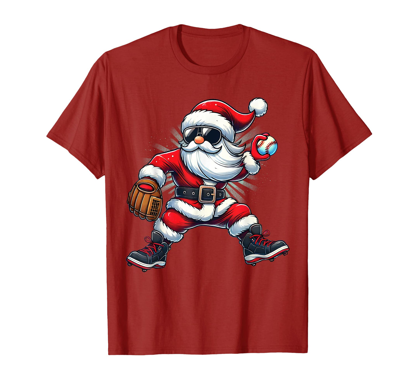 Santa Playing Baseball as Pitcher Boys Kids Teens Christmas T-Shirt