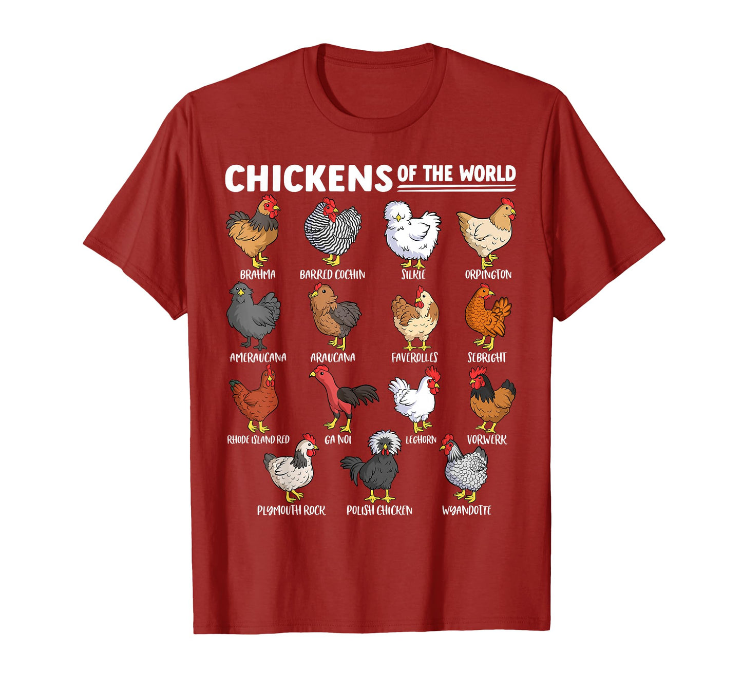 Chickens of The World Farm Animal Lover Educational Chicken T-Shirt