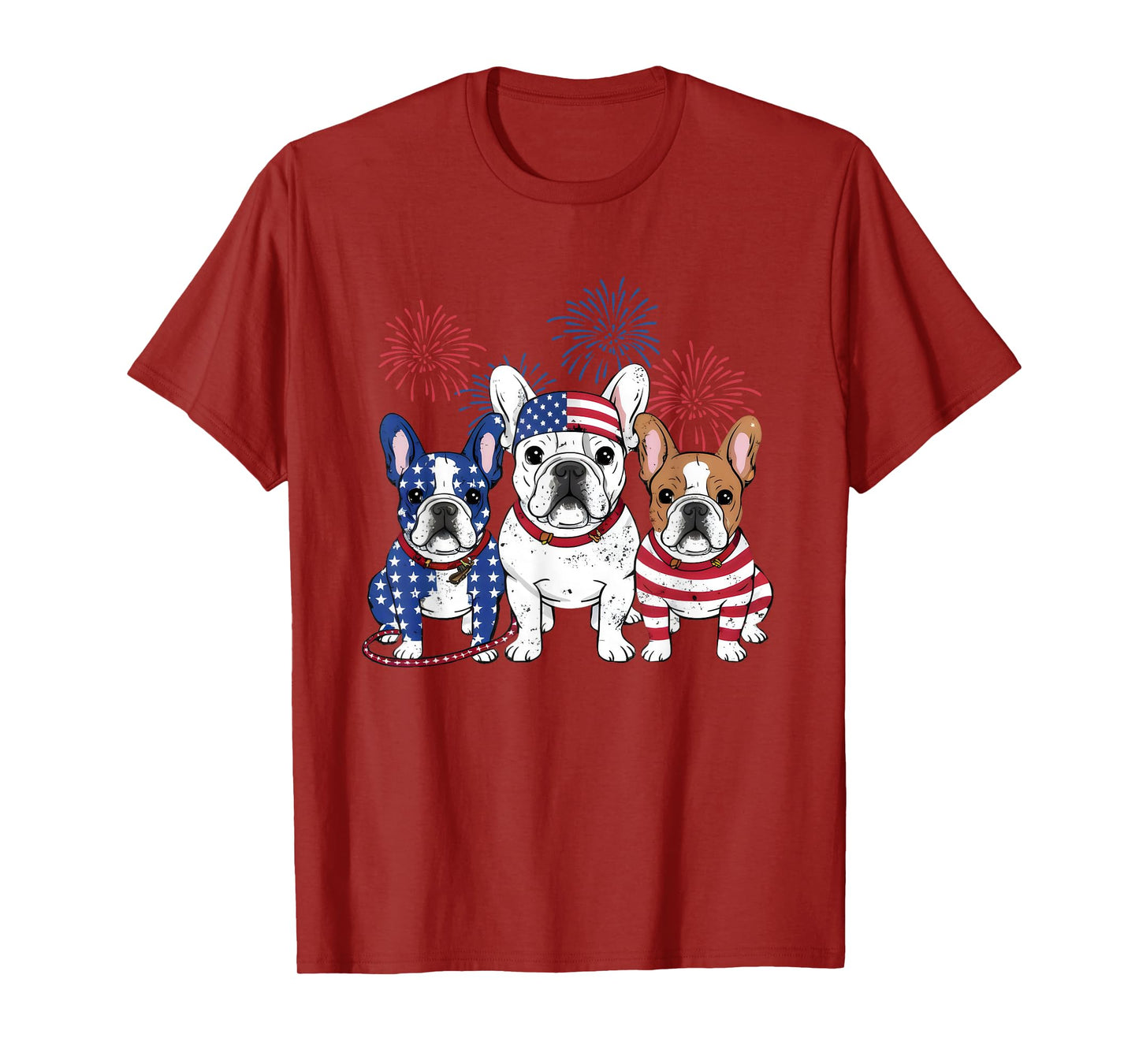 3 US Flag French Bulldogs 4th Of July Patriotic Frenchie Dog T-Shirt