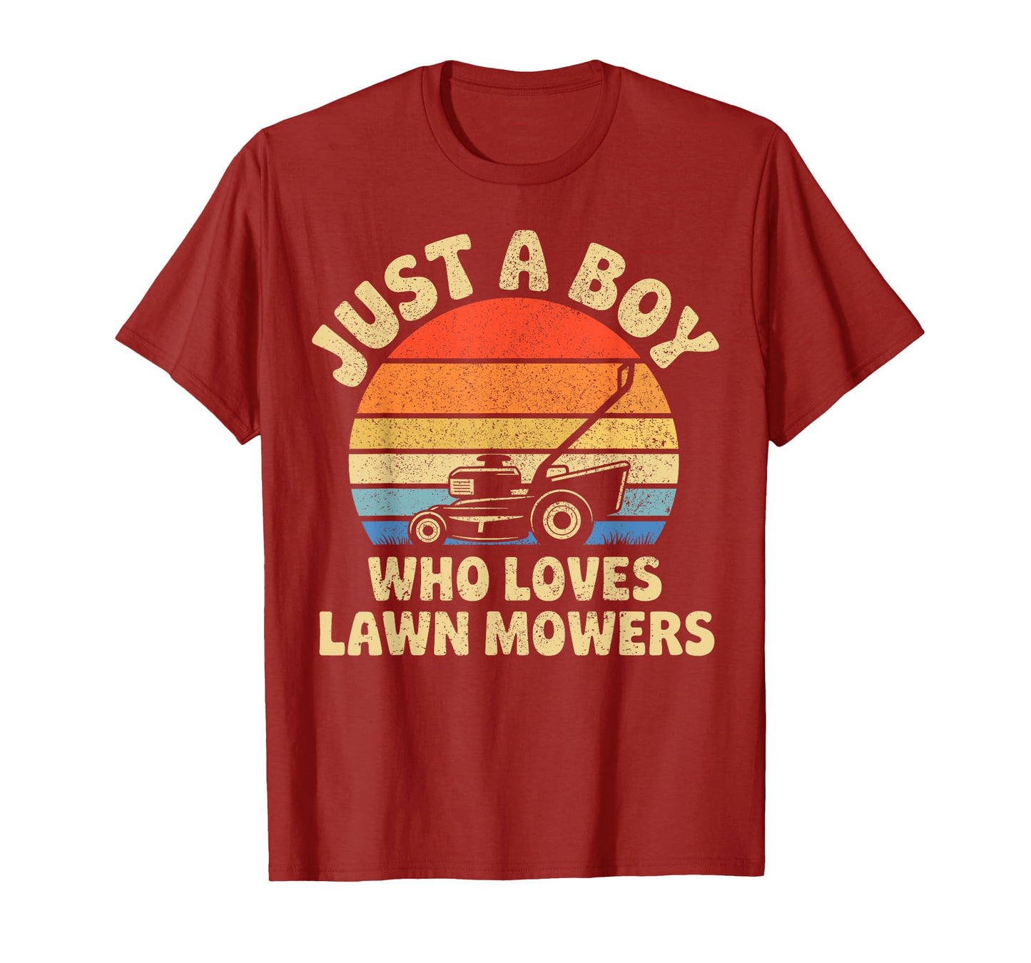 Vintage Lawn Mowing Just a Boy Who Loves Lawn Mowers Funny T-Shirt
