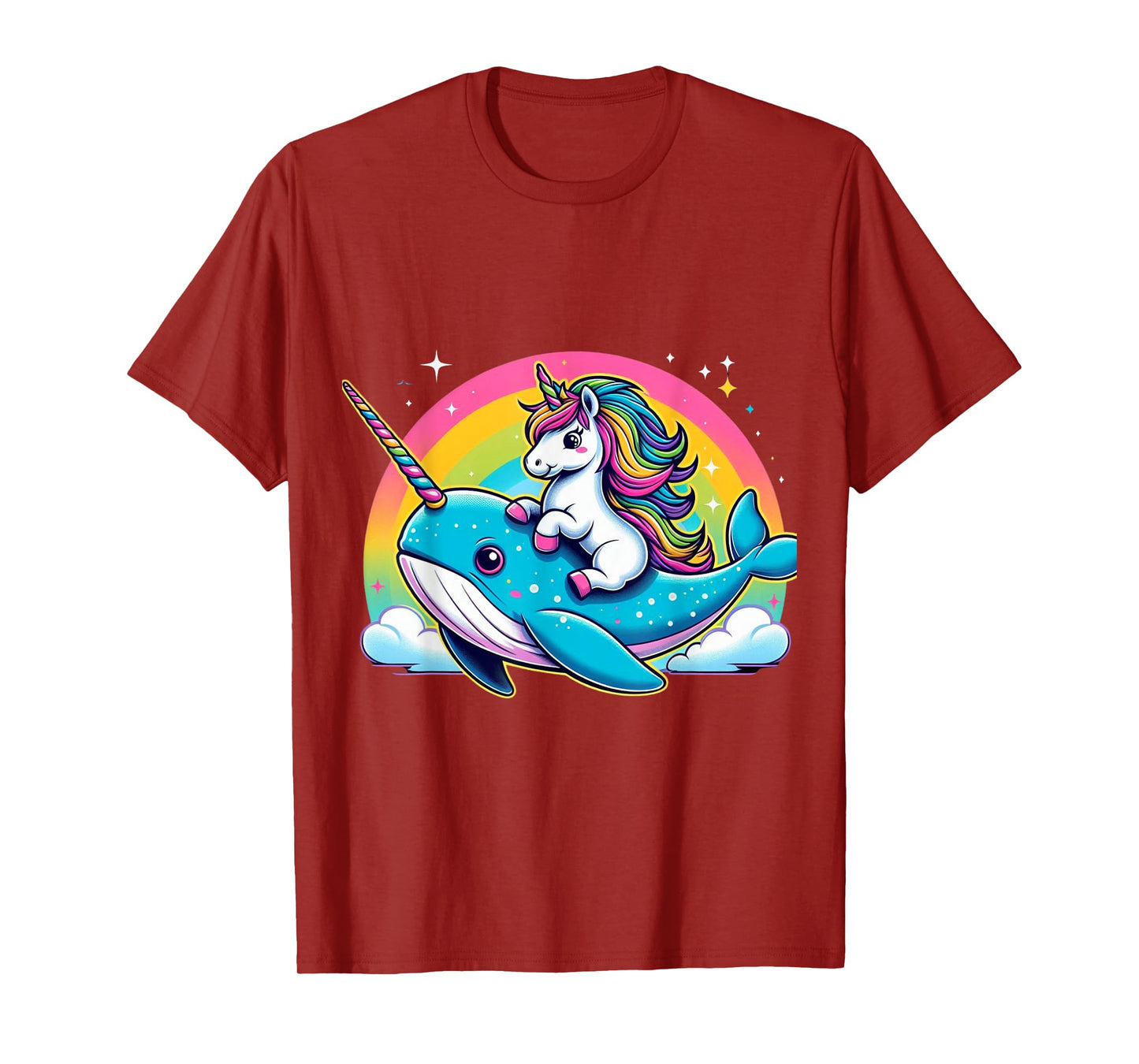 Unicorn Riding Narwhal Boys Girls Men Women Kids Rainbow T-Shirt