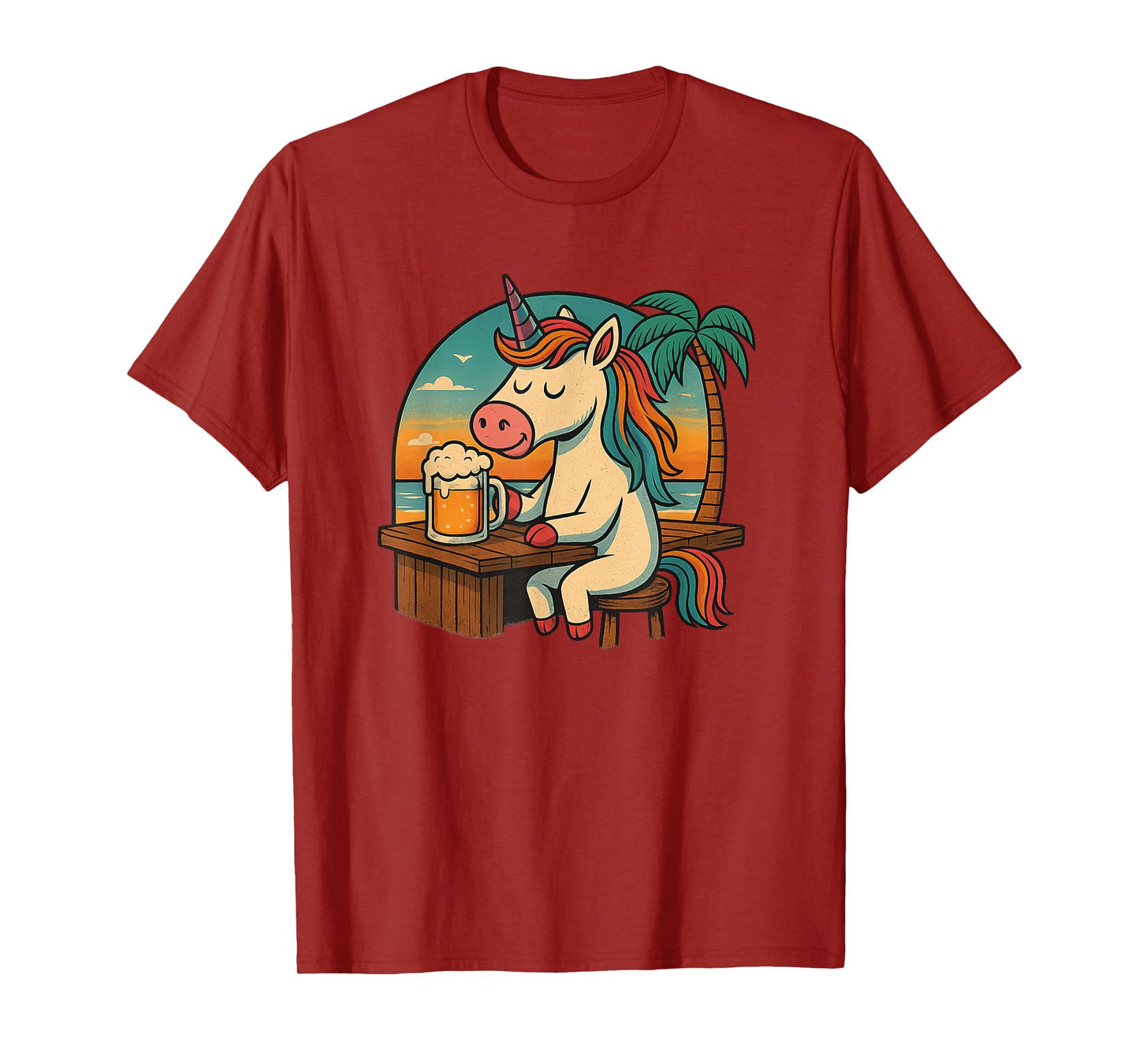 Unicorn with Beer, Relax, Unicorn, Beer, Beach, Sunset, Fun T-Shirt