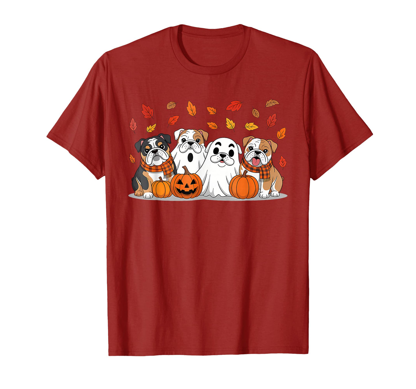 Cute English Bulldog Ghost Autumn Thanksgiving Halloween T-Shirt