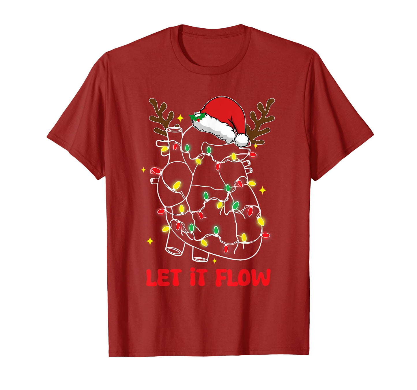Funny Let It Flow Anatomy Heart Cardiac Nurse Santa Hat Xmas T-Shirt