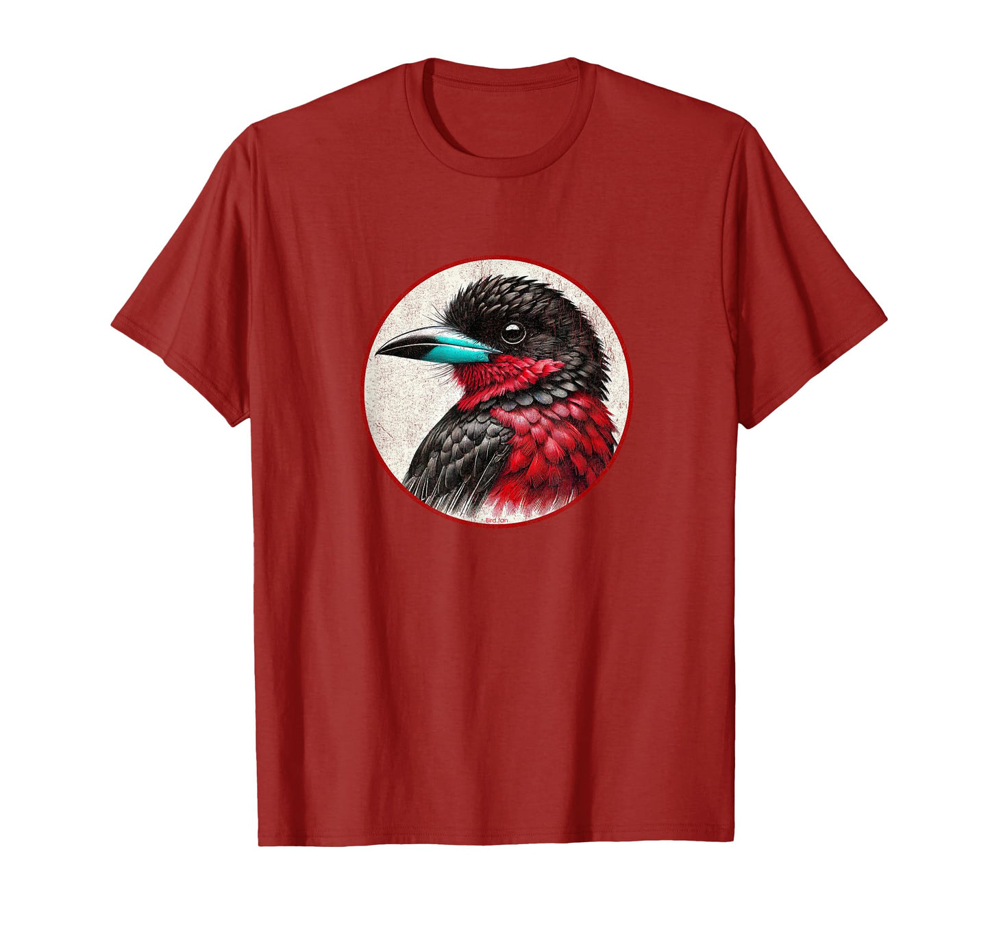 Colorful Retro Black and Red Broadbill Bird Design T-Shirt