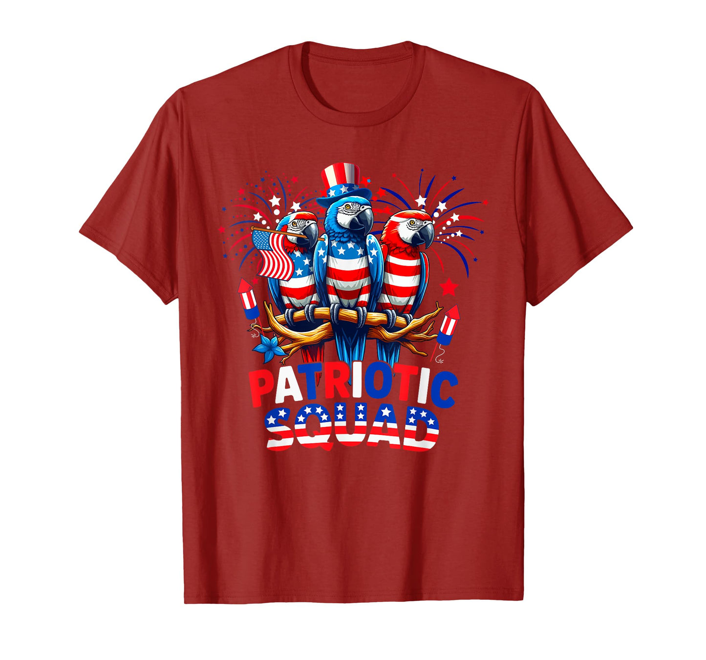 Patriotic Squad Three Cute Parrots 4th Of July US Flag T-Shirt
