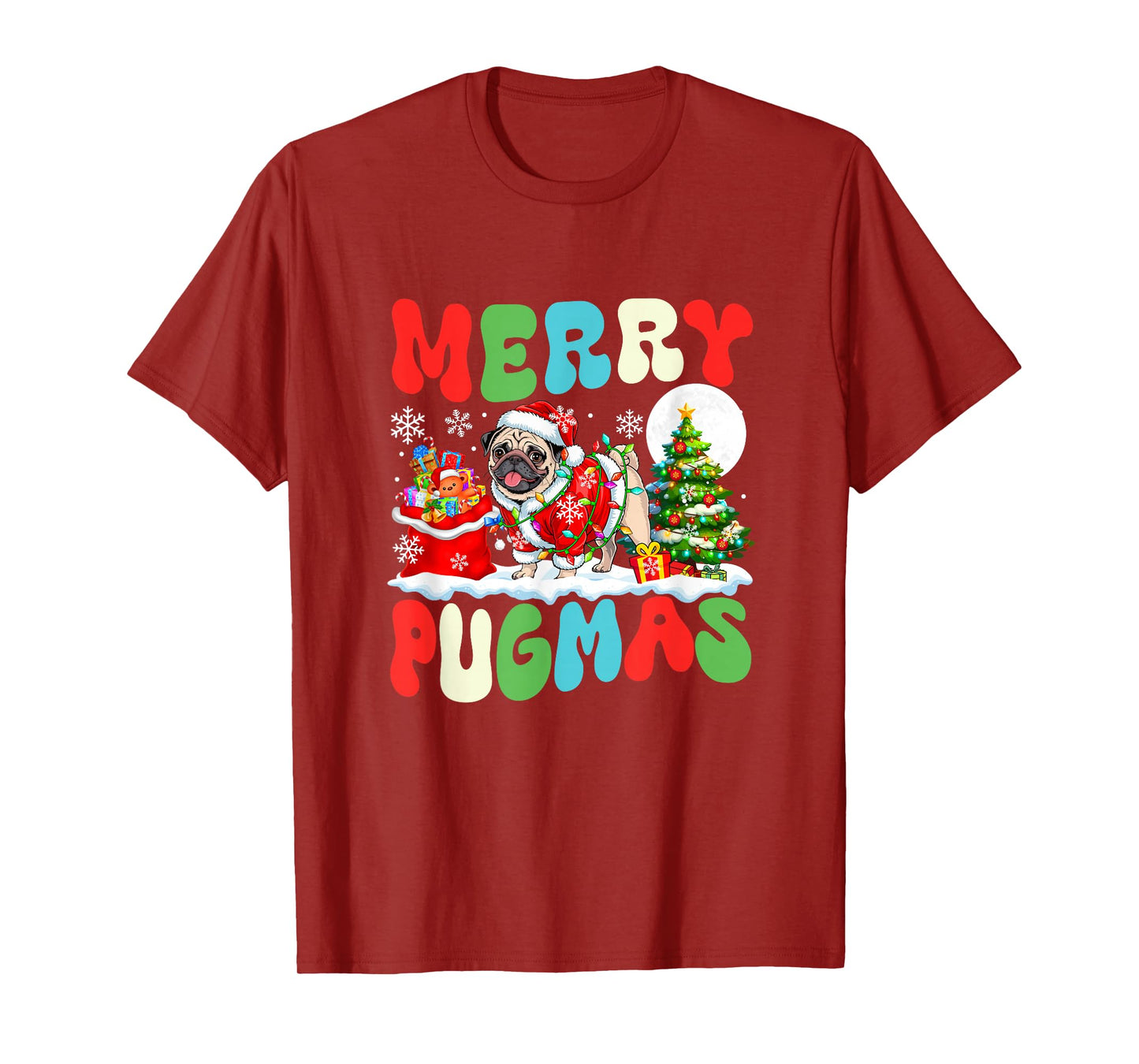 Merry Pugmas Christmas Santa Pug Colourful Costume Owner T-Shirt