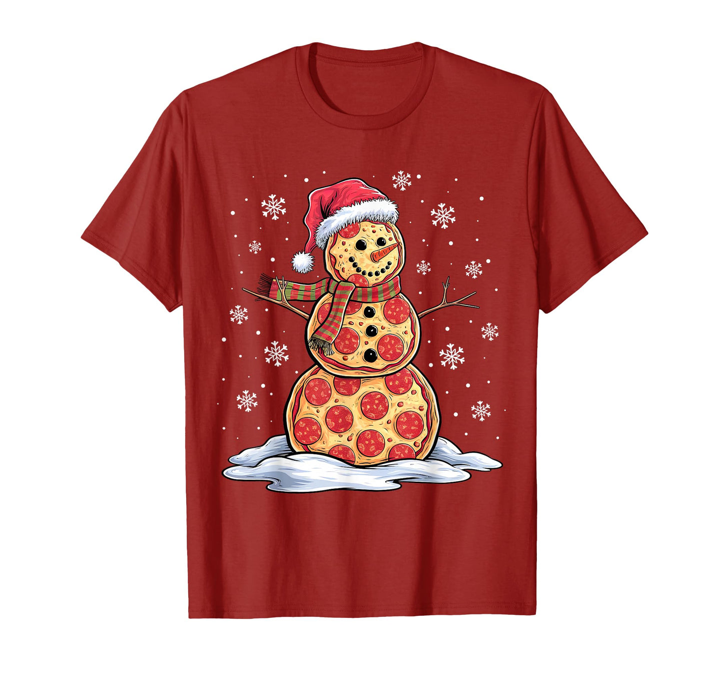 Pizza Snowman - Santa Hat - Christmas Pizza Party - Funny T-Shirt