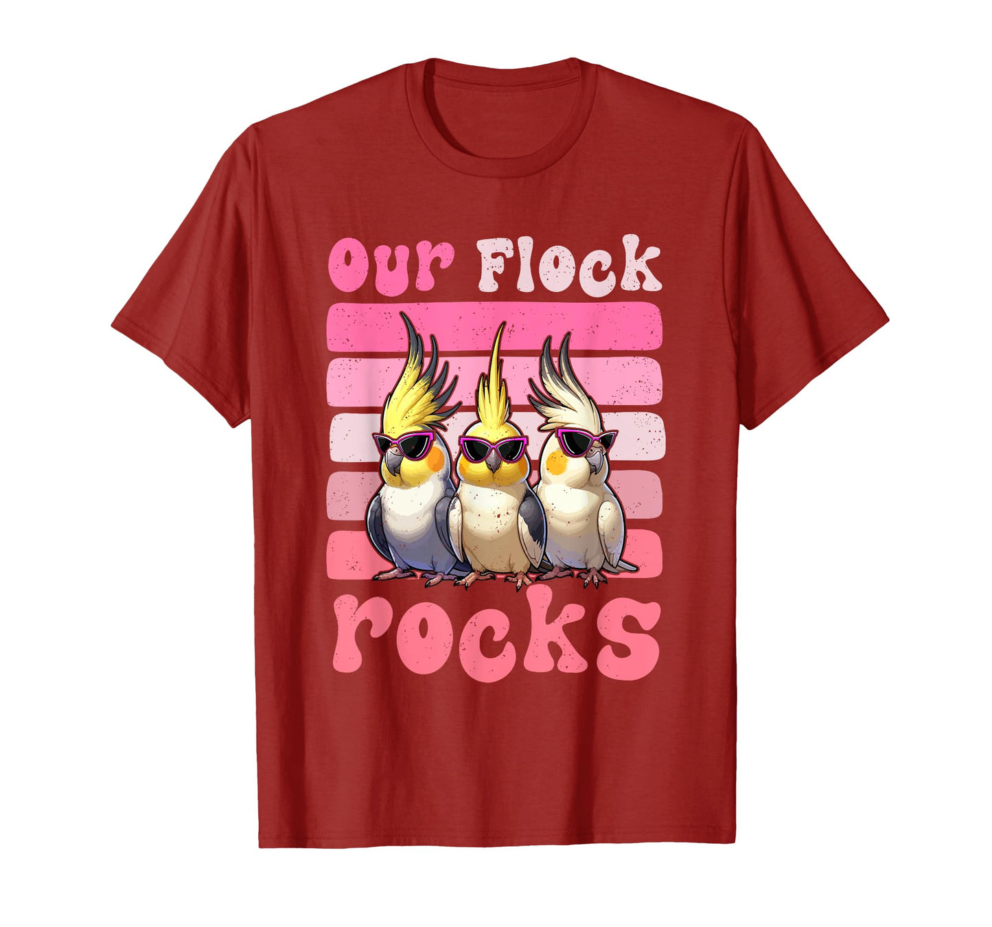 Our Flock Funny Rocks Three Cute Cockatiels Sunglasses T-Shirt