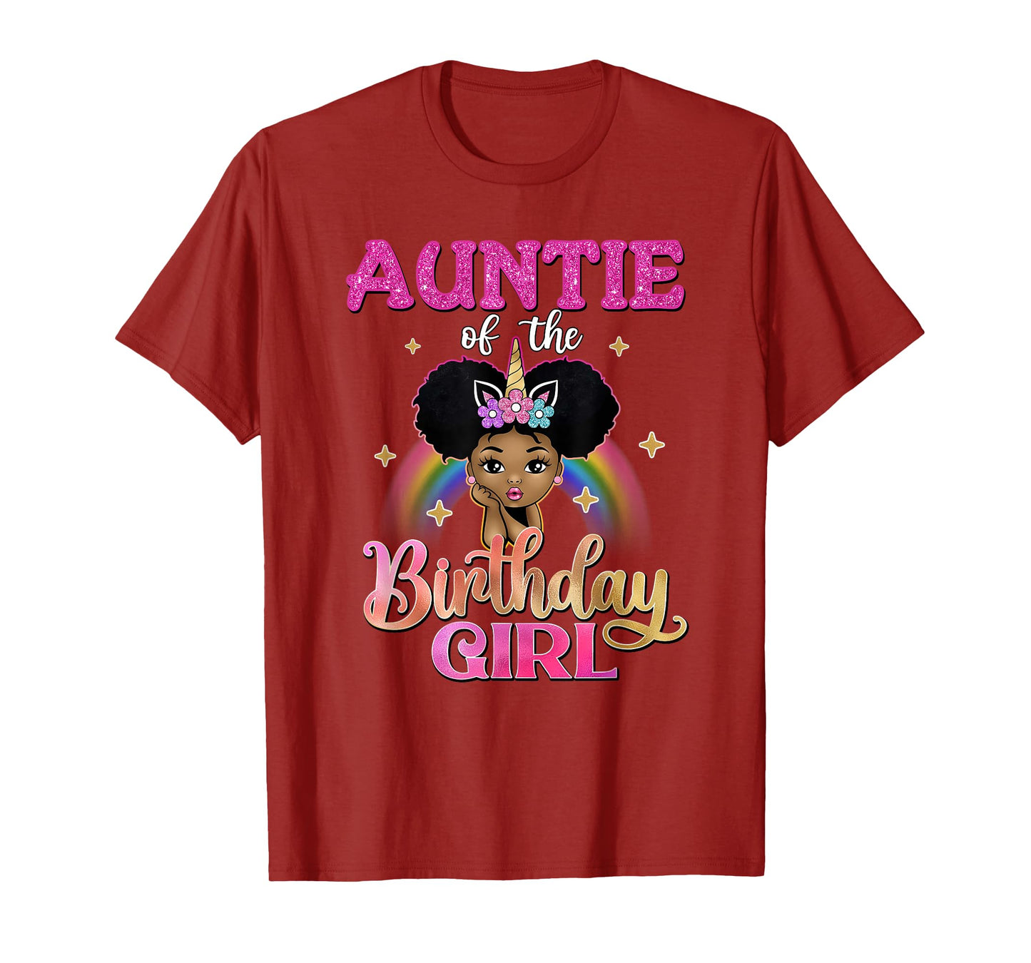 Auntie of The Birthday Girl Princess Afro Melanin Unicorn T-Shirt