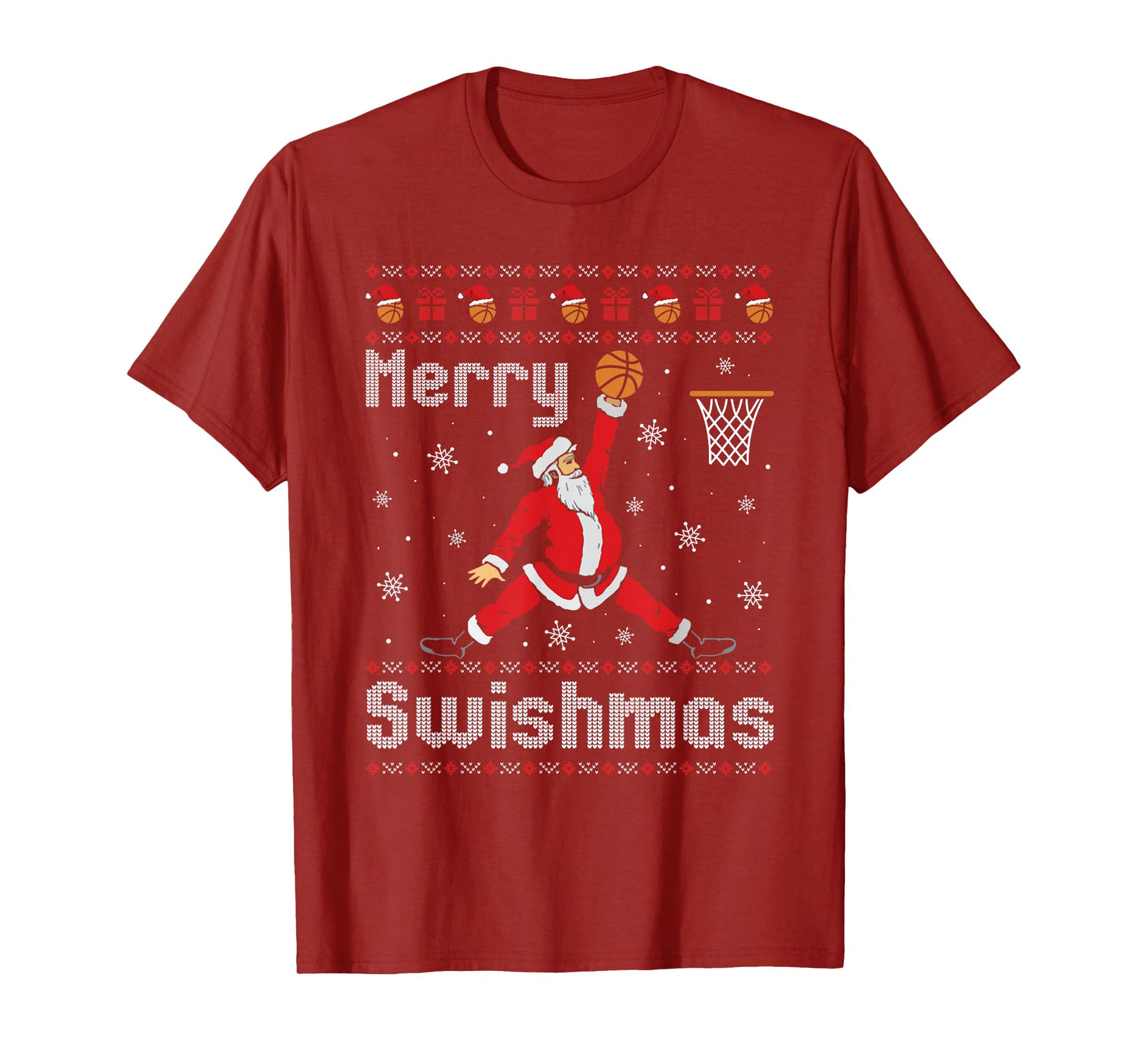 Merry Swishmas Basketball Dunk Rebound Santa Christmas Party T-Shirt