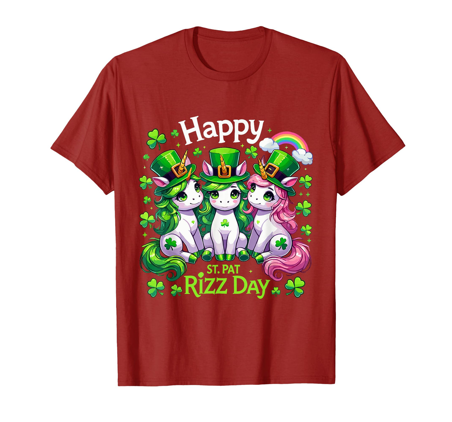 Funny St. Pat Rizz Day Unicorns Shamrock Rainbow St Patrick T-Shirt