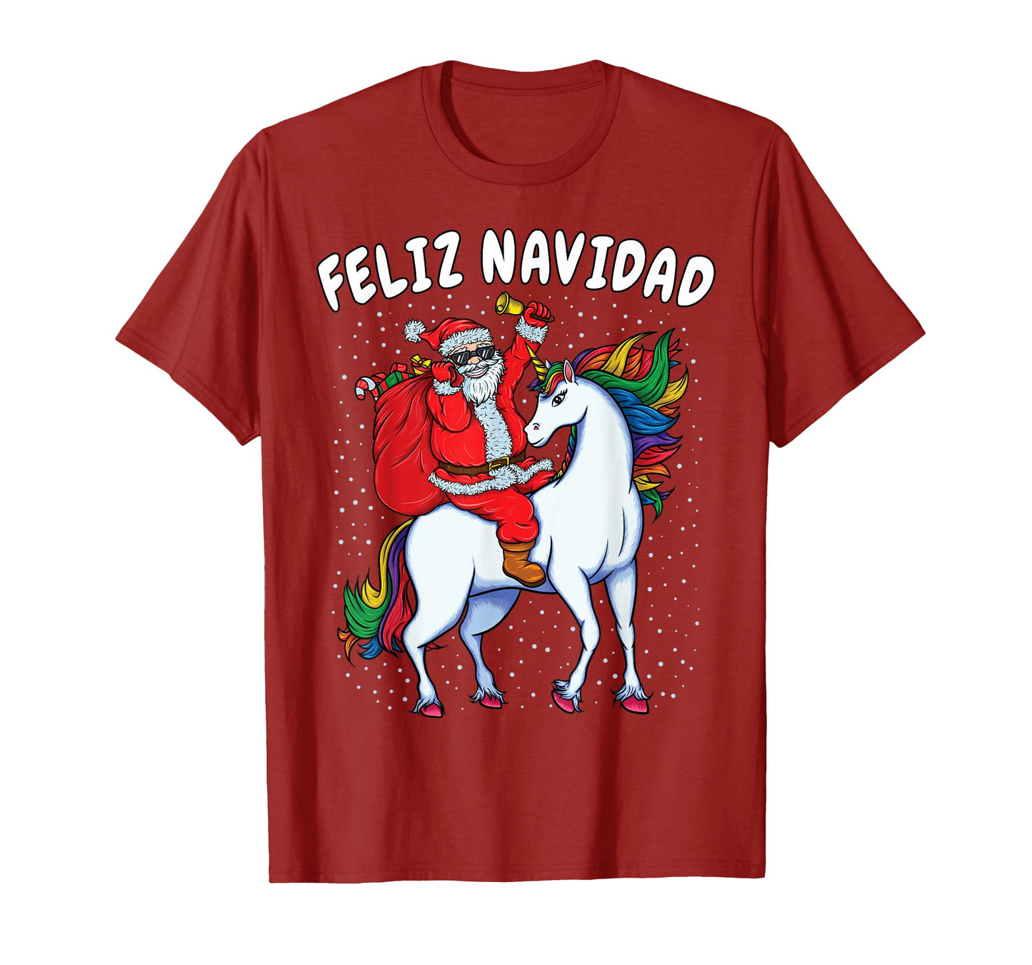 Santa Riding Unicorn Spanish Christmas Gift Feliz Navidad T-Shirt
