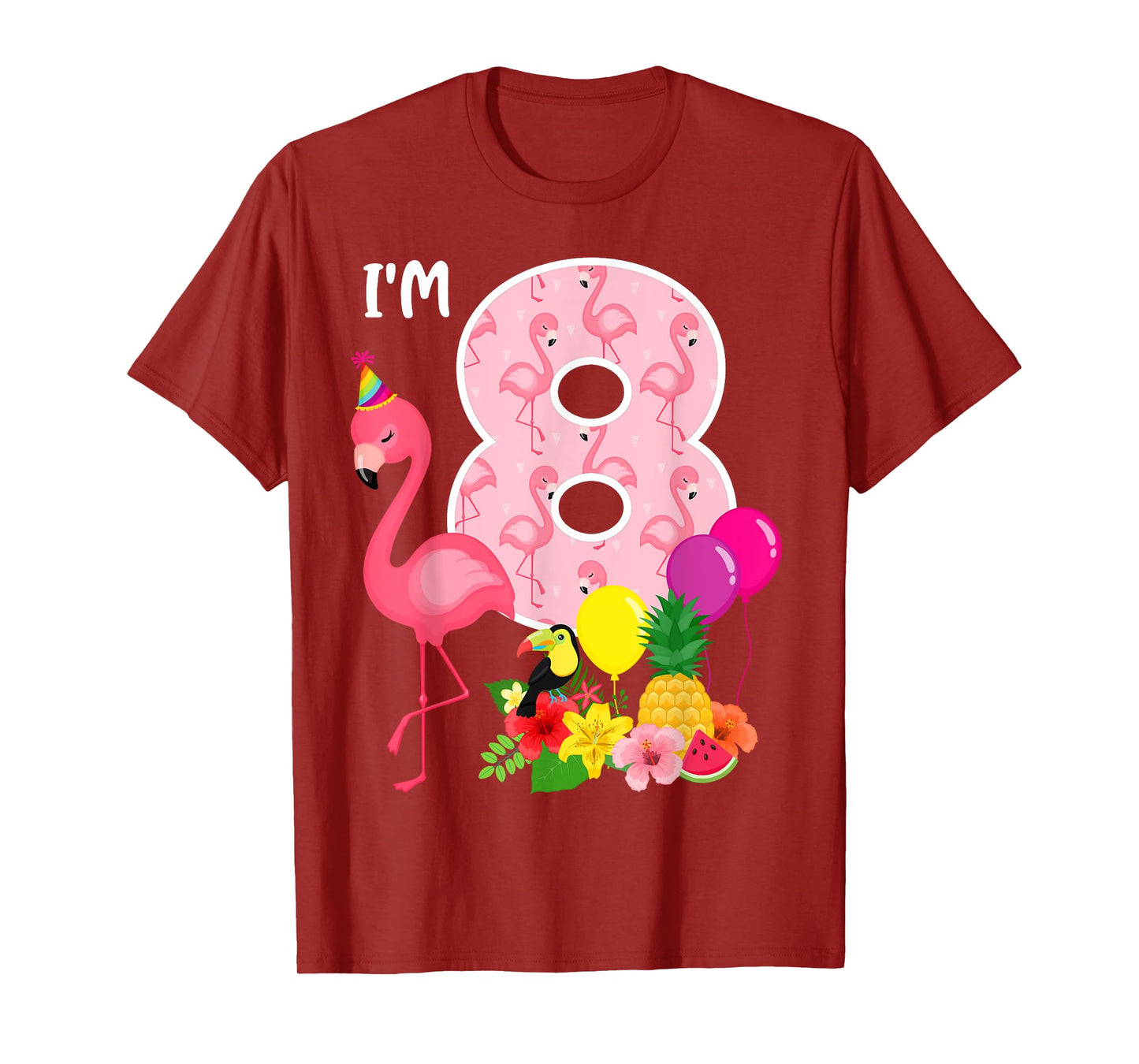 Flamingo Birthday I'm 8 Tropical Flamingo Theme 8th Birthday T-Shirt