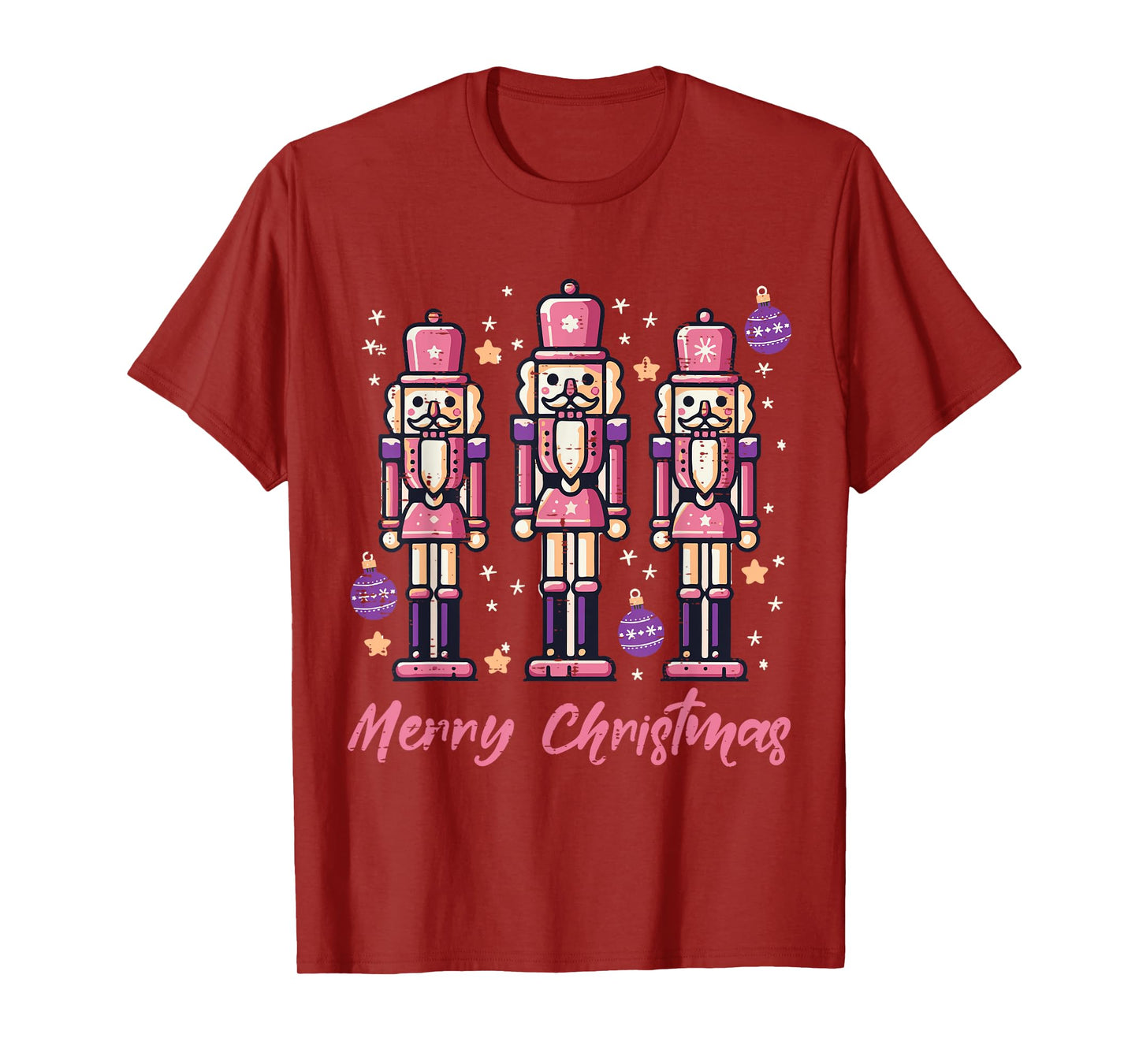 Merry Christmas Pink Nutcrackers Xmas Women Girls Kids Youth T-Shirt