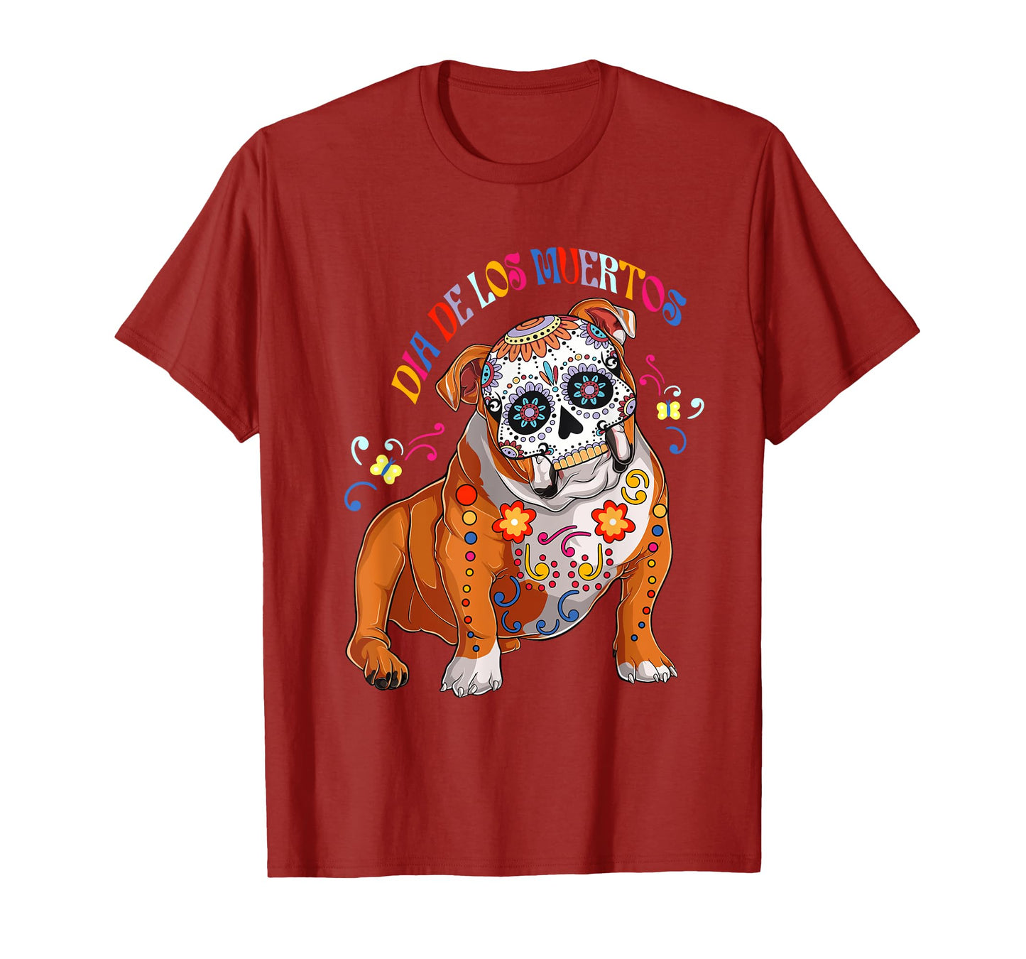 Dia De Los Muertos English Bulldog Floral Skull Face Mexican T-Shirt for Men Women