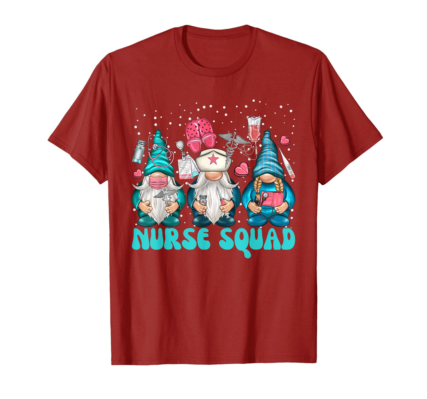 Funny Christmas Scrub Tops Women Gnomes Scrubs Nurse Squad T-Shirt