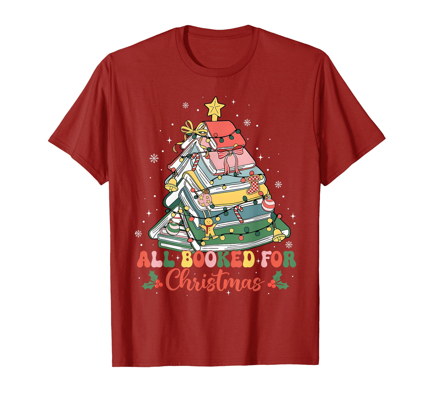 Funny All Booked for Christmas Book Lovers Xmas Tree Lights T-Shirt