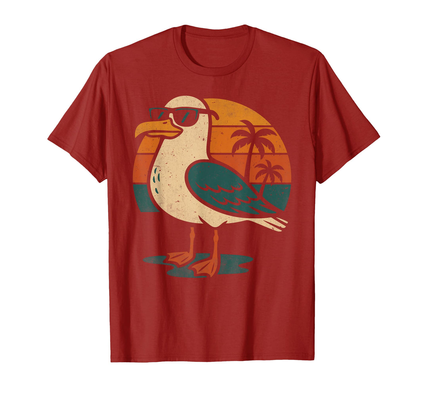 Cool Seagull With Sunglasses Retro Beach Sunset T-Shirt