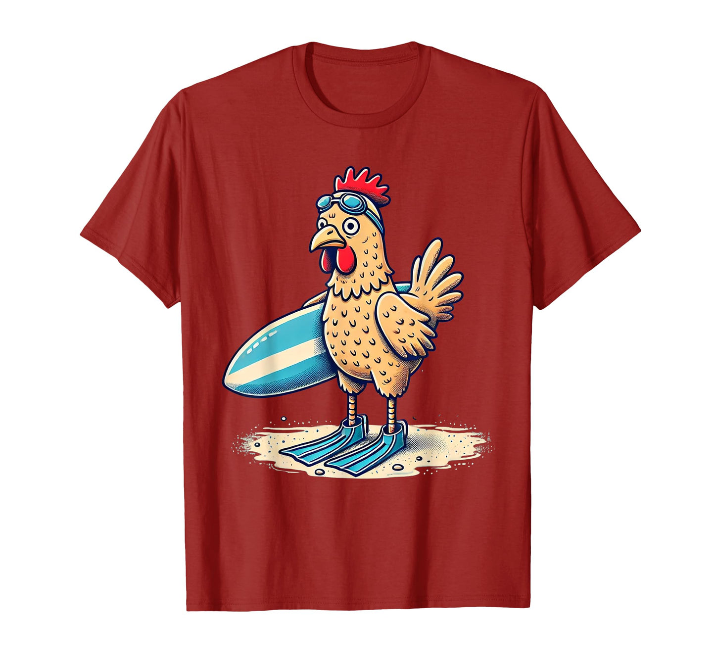 Funny Surfing Chicken with Flippers Beach Design T-Shirt