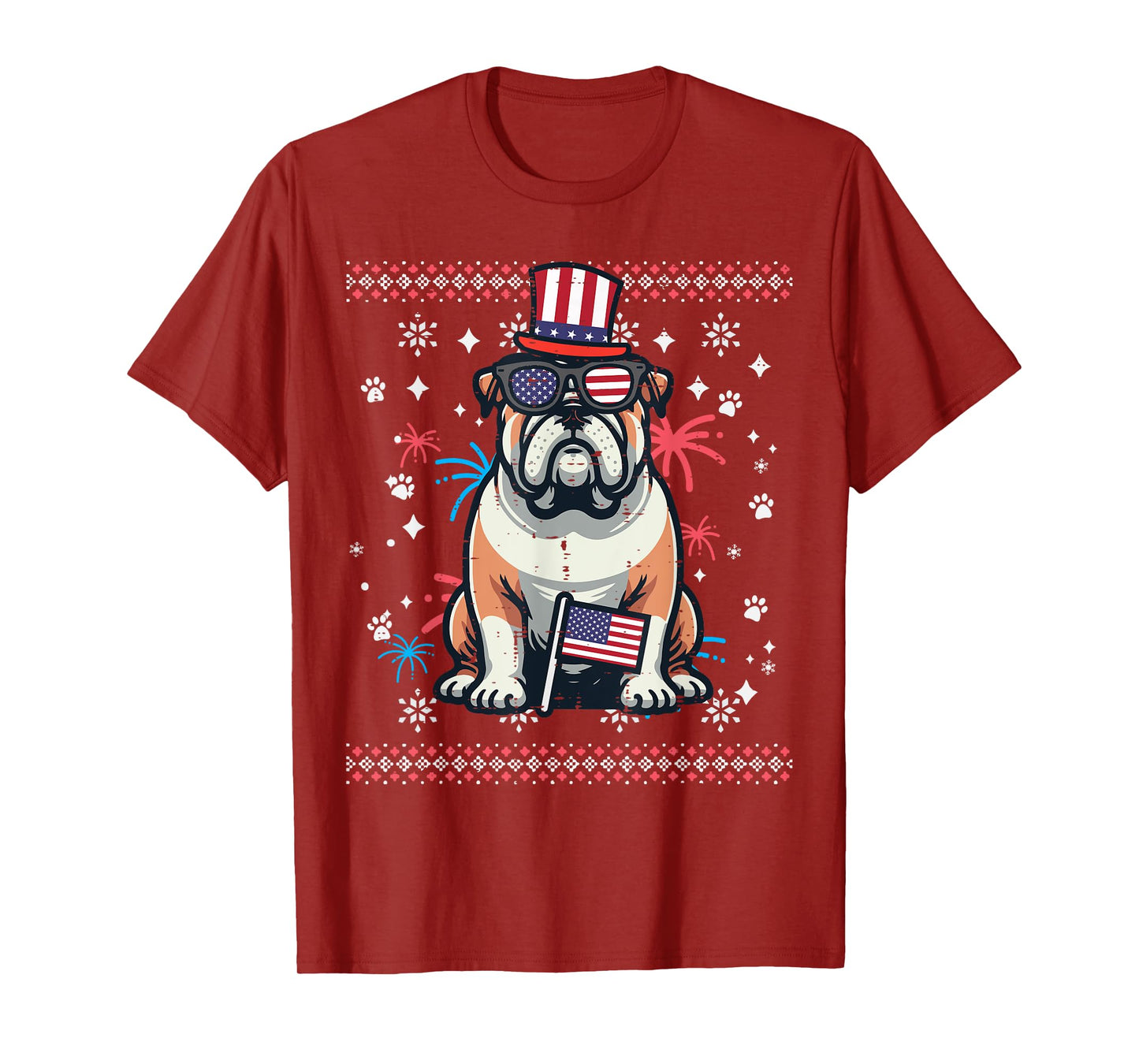 4th Of July Dog English Bulldog American Men Women Kids T-Shirt