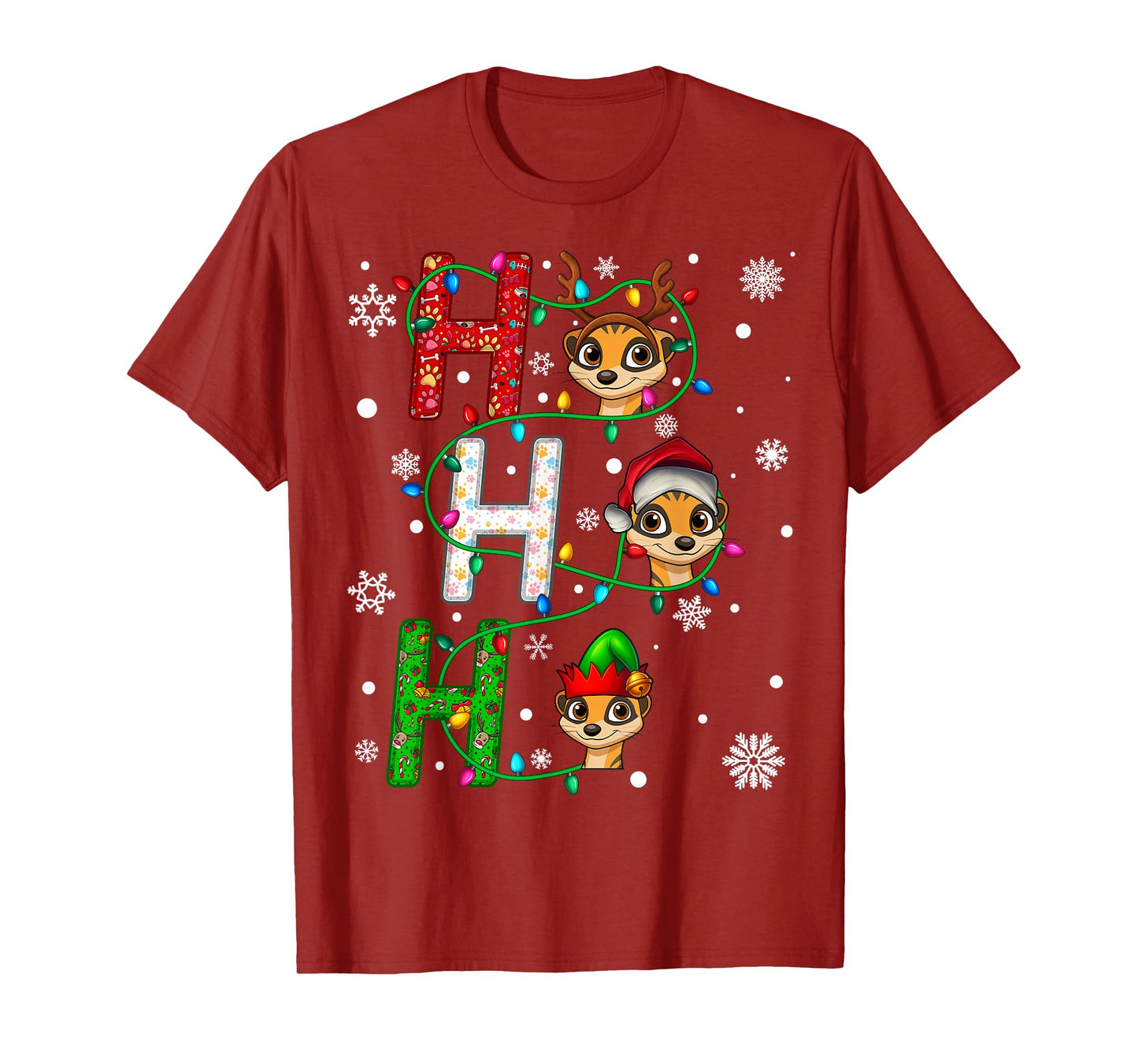 Matching Christmas Santa Hat Ho Ho Ho Meerkat Animal Xmas T-Shirt