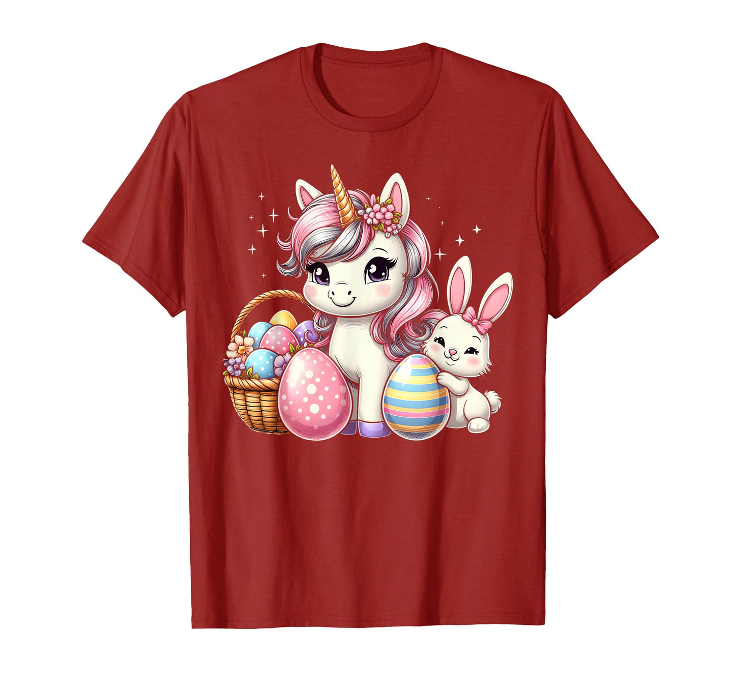 Cute Unicorn Easter Bunny Colorful Eggs Girls Kids T-Shirt