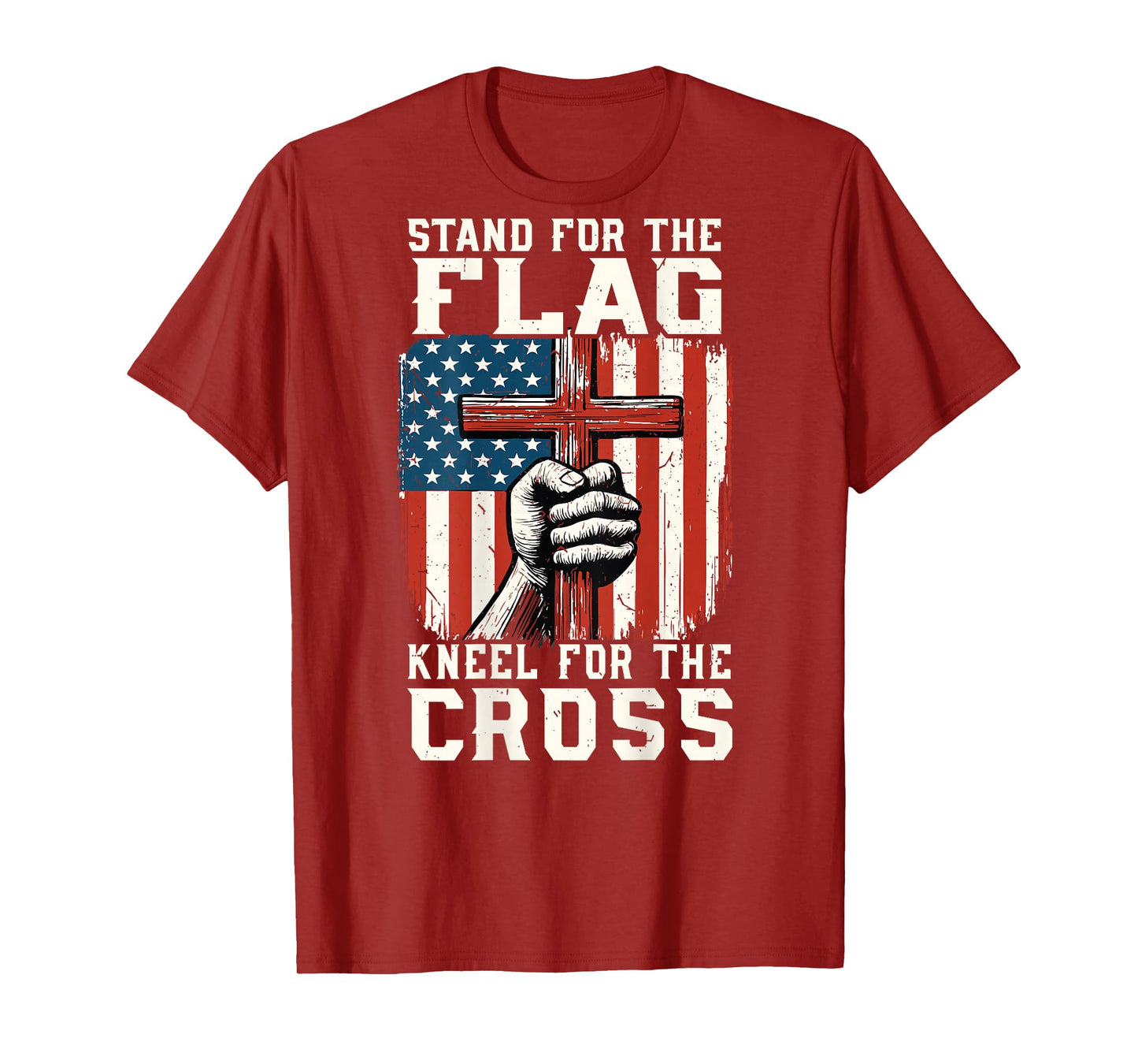 Men Stand for Flag Kneel The Cross Christian Patriotic Faith T-Shirt