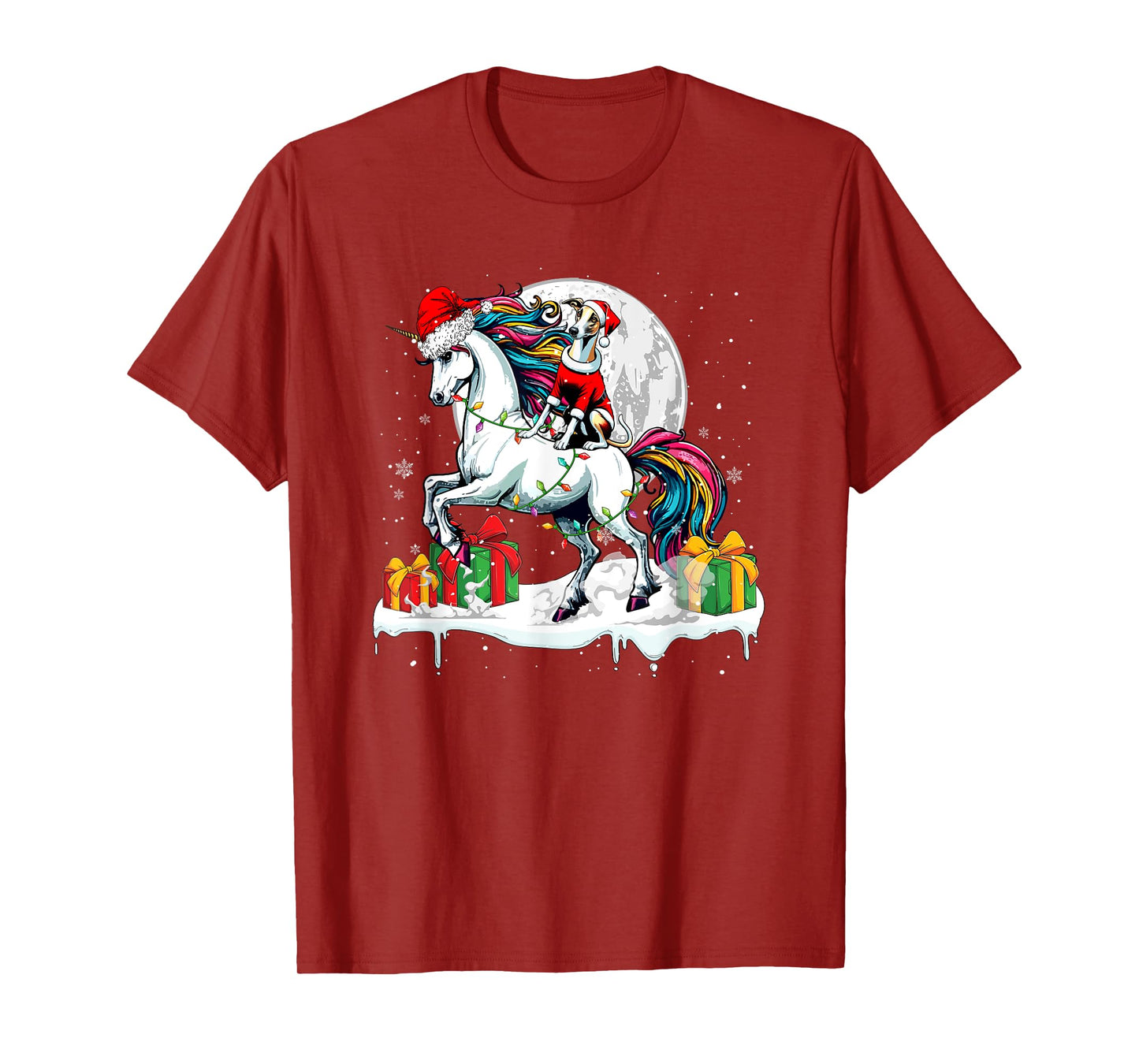 Santa Whippet Riding Unicorn Christmas Owner Kids Family T-Shirt