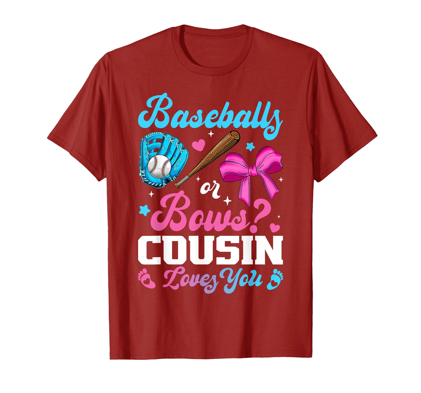 Baseball Or Bows Cousin Loves You Funny Gender Reveal T-Shirt