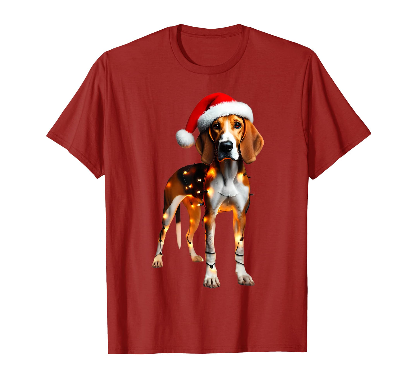 American Foxhound Dog Santa Hat Christmas Lights Owner Mom T-Shirt