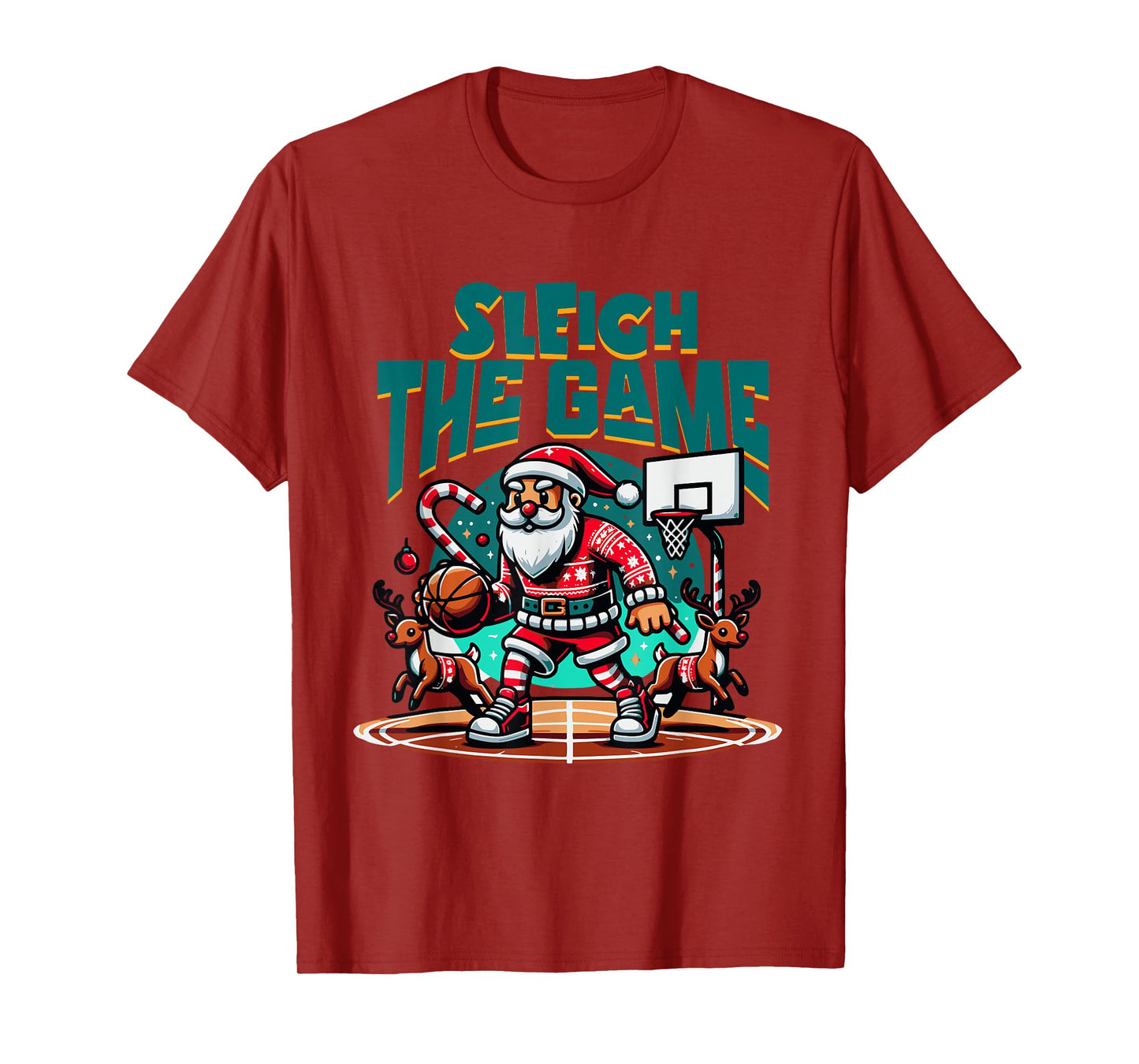 Santa Claus Plays Basketball- Christmas Xmas Boys Kids Teens T-Shirt