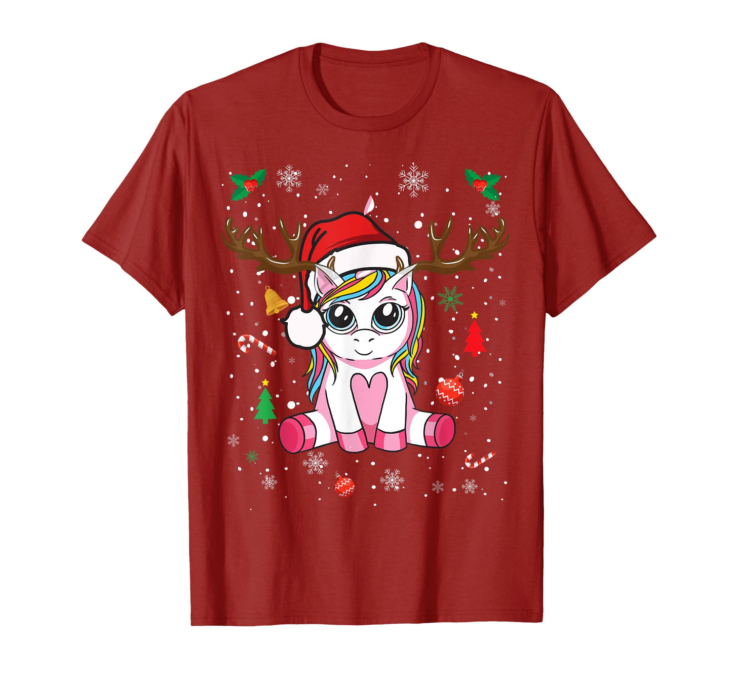 Cute Christmas Shirt Girls Women Xmas Unicorn Deer Christmas T-Shirt