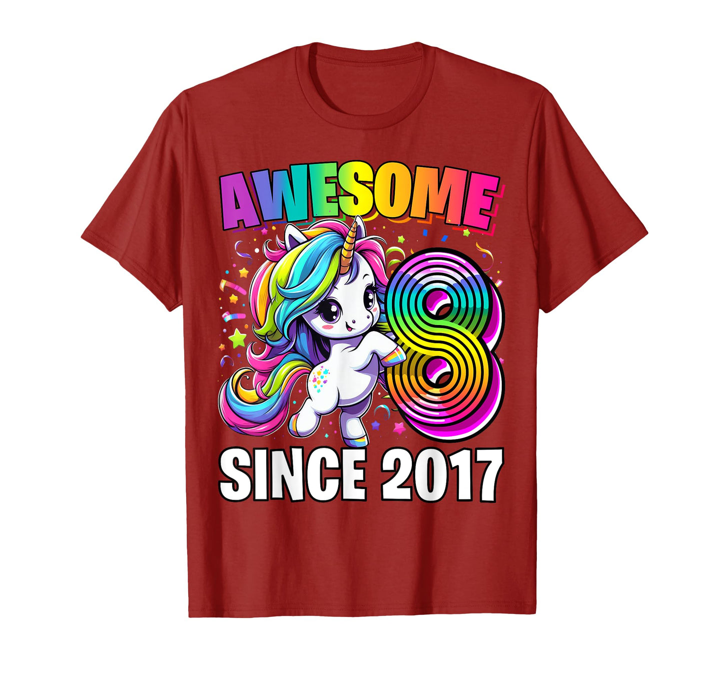Unicorn 8th Birthday 8 Year Old Unicorn Party Girls Outfit T-Shirt