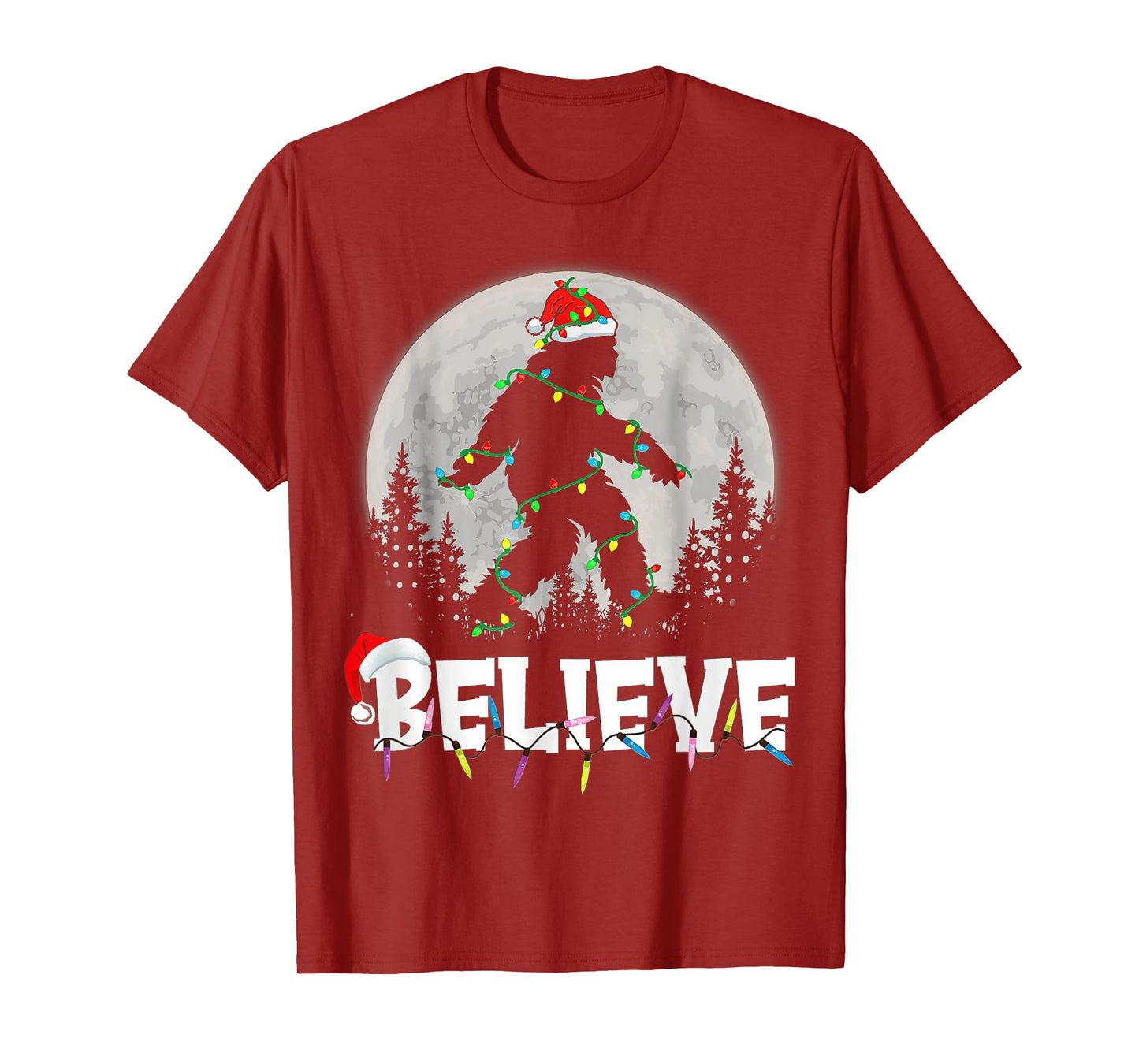 Bigfoot Santa Christmas Tree Lights Funny Xmas Sasquatch T-Shirt