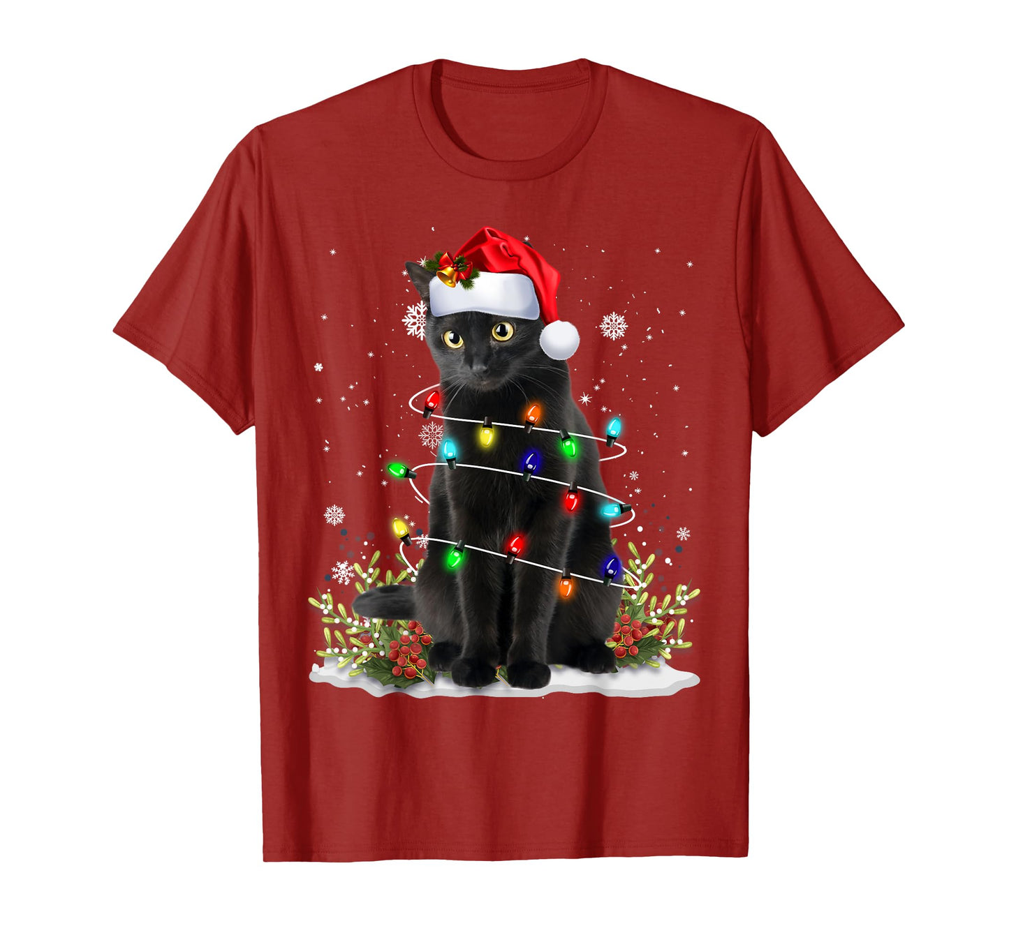 Black Cat Christmas Santa Hat Funny Meowy Cats Women Men T-Shirt