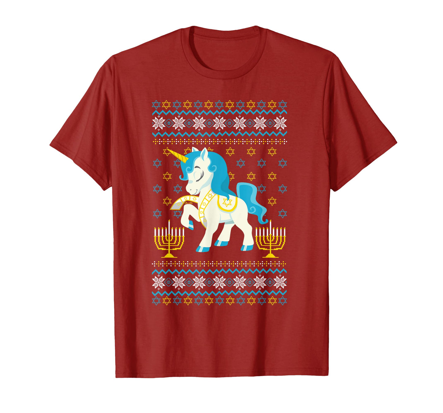 Ugly Hanukkah Sweater Unicorn Jewish Star Christmas Menorah T-Shirt