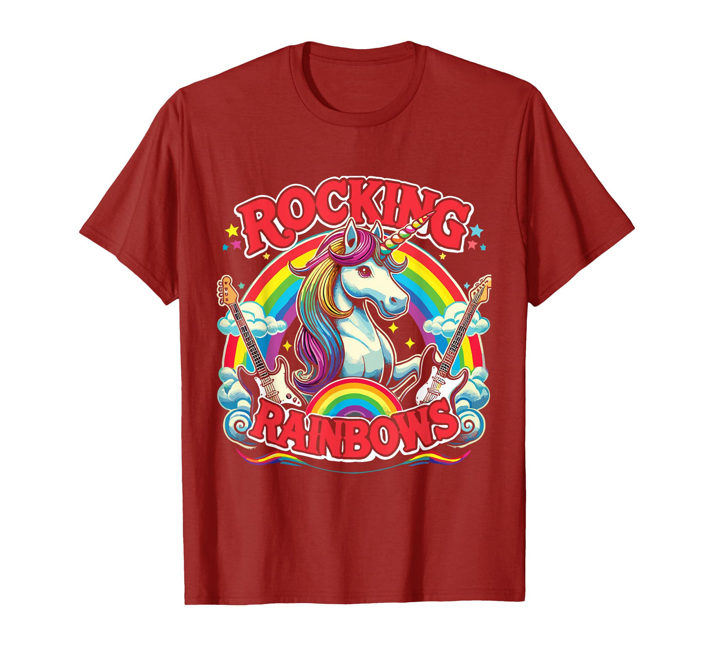 Rock Star Rock And Roll Rocking Rainbows Unicorn Guitar T-Shirt
