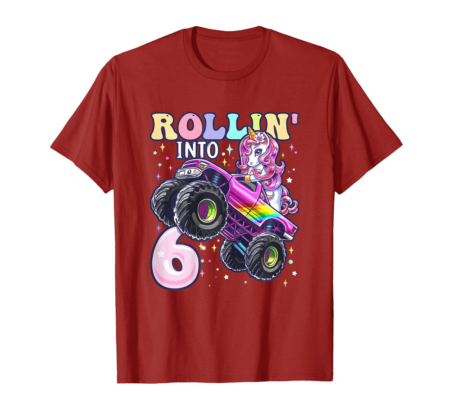 Unicorn Monster Truck 6th Birthday 6 Year Old Girls Party T-Shirt